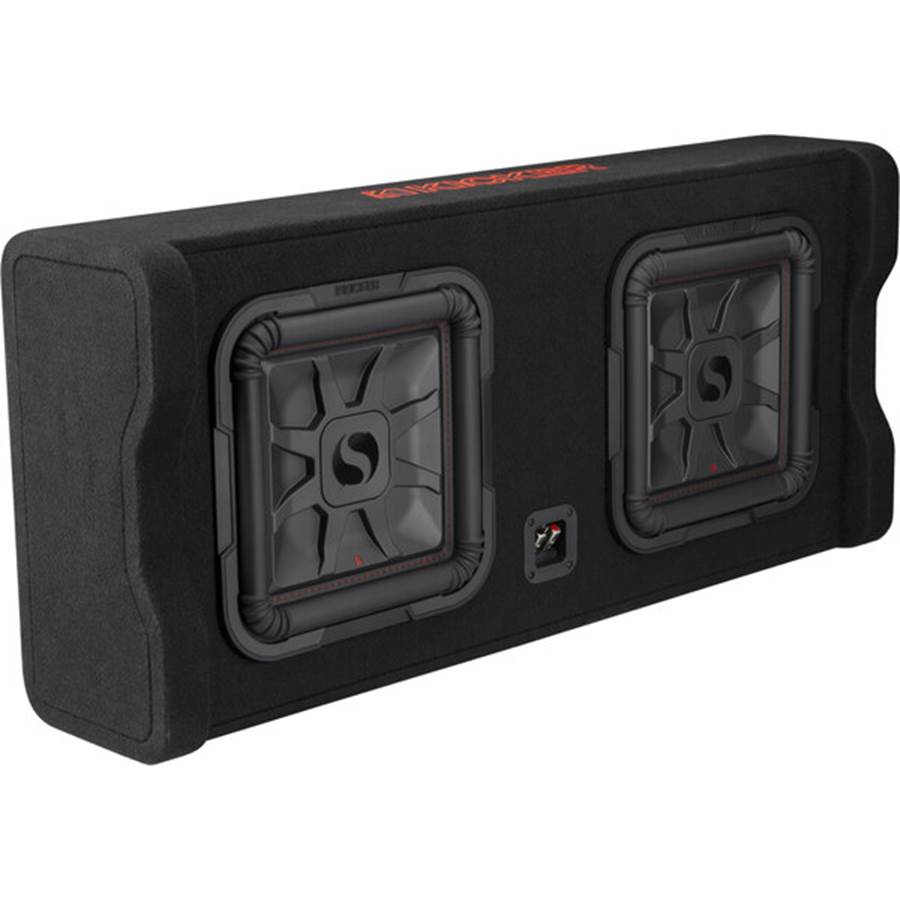 Kicker 49DL7TDF122 Sealed downward-firing enclosure with two L7T 12" shallow-mount square subwoofers