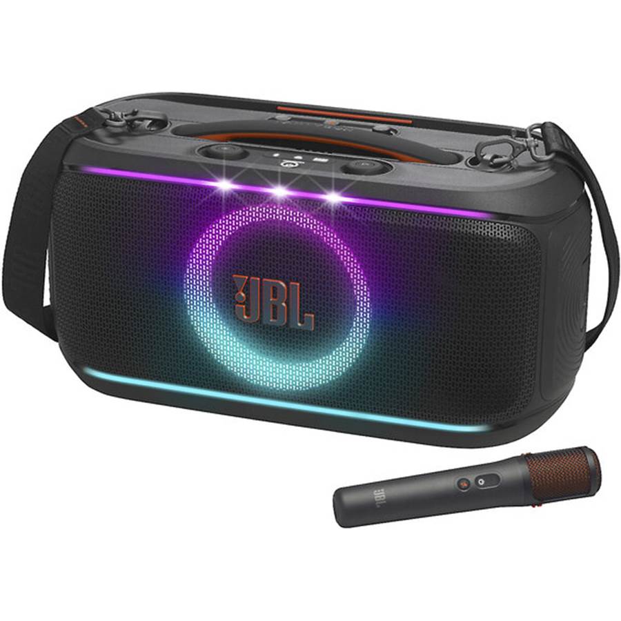 JBL PartyBox On-the-Go 2 Plus Portable Bluetooth speaker with light display and wireless mic with AI vocal removal - Black