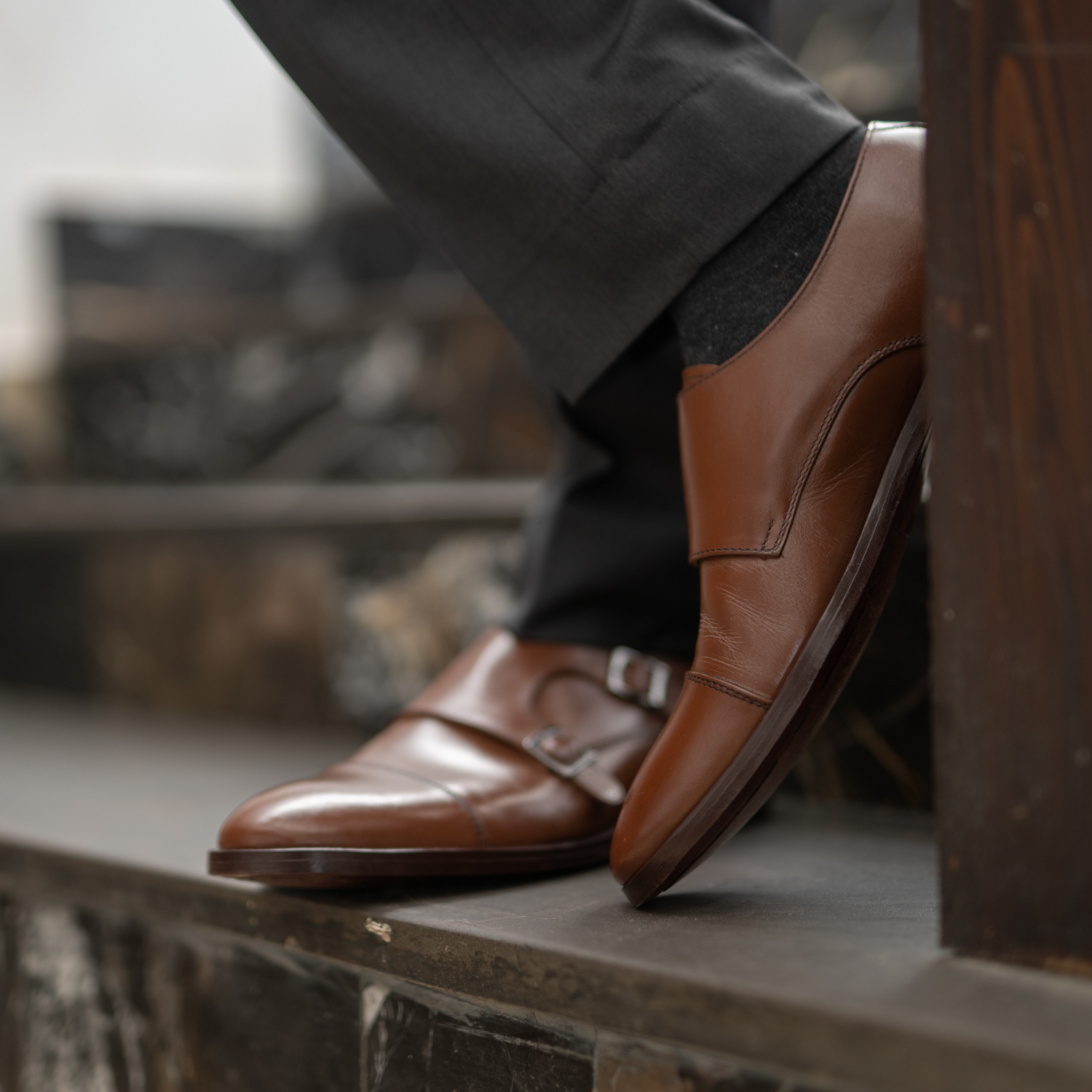 Boston Double Monk Strap Brown Leather Shoes