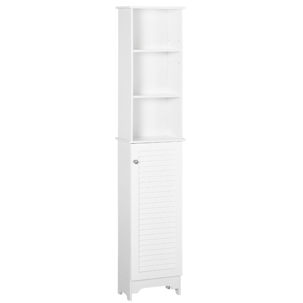 HOMCOM Tall Bathroom Storage Cabinet/Freestanding Linen Tower with 3-Tier Open Adjustable Shelf and Cupboard, White