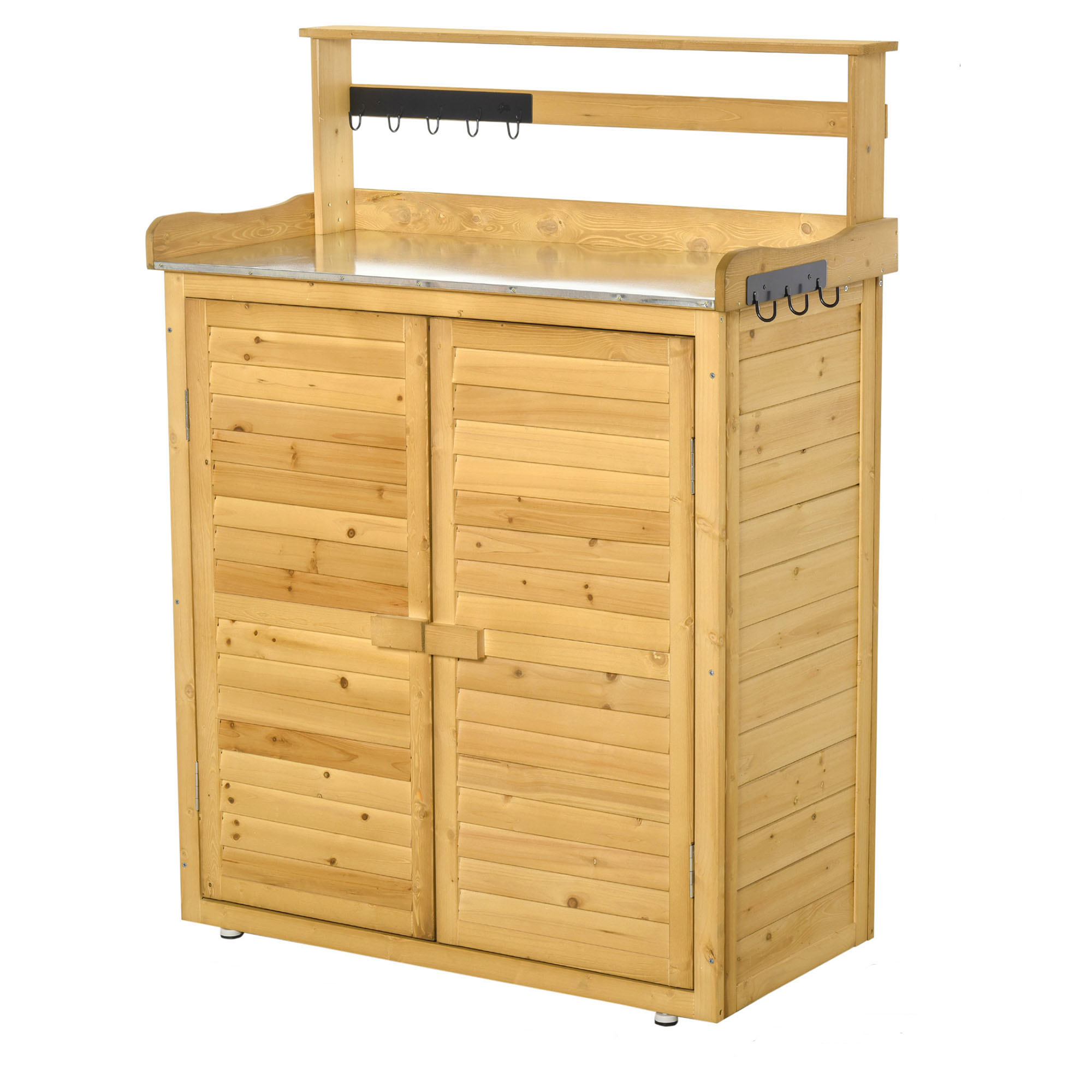 Outsunny Backyard Garden Tool Storage Shed, Outdoor Storage & Potting Bench with 2 Magnetic Close Doors & Large Interior Storage Space