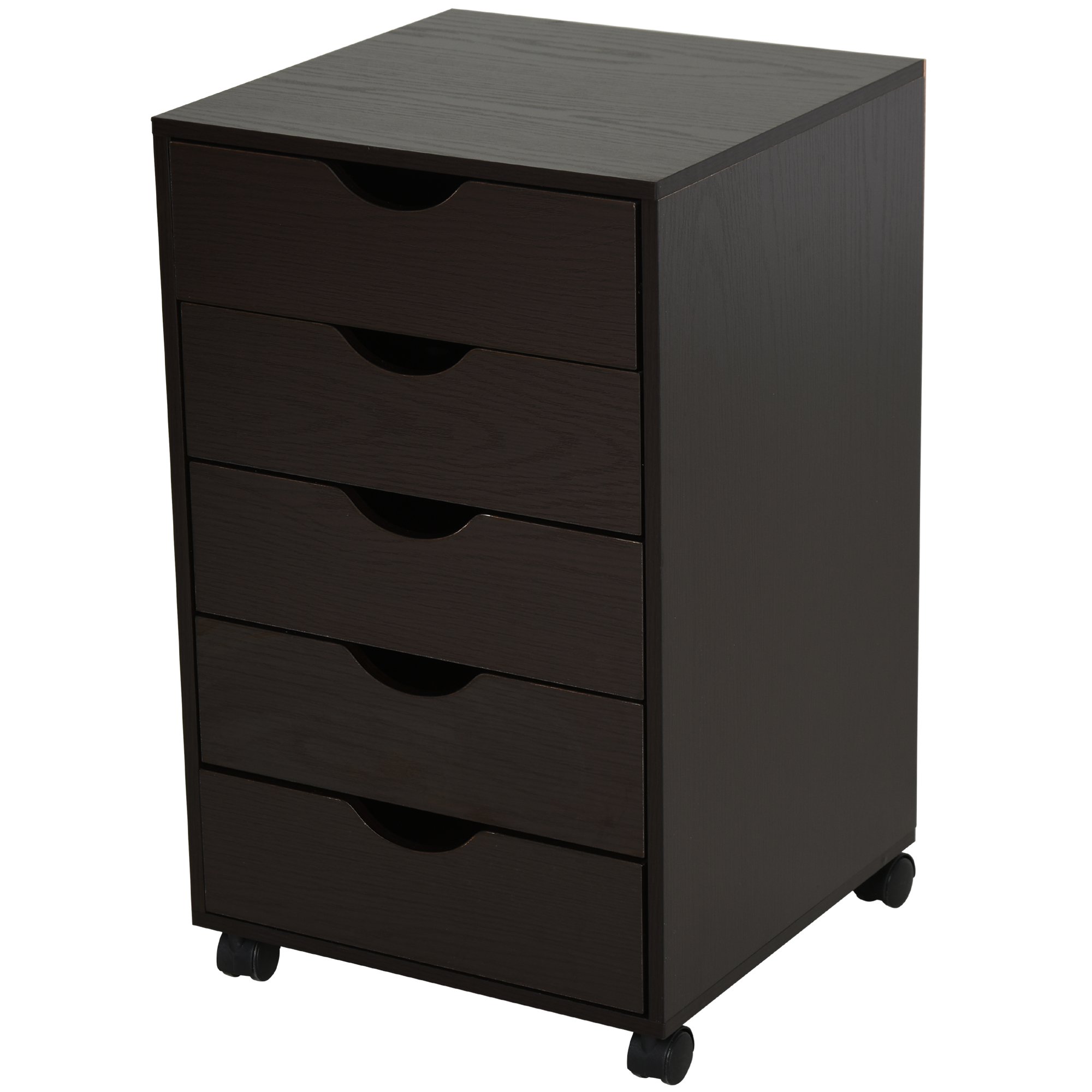 HOMCOM 5 Drawer File Cabinet Storage Organizer Filing Cabinet with Nordic Minimalist Modern Style & Wheels, Brown