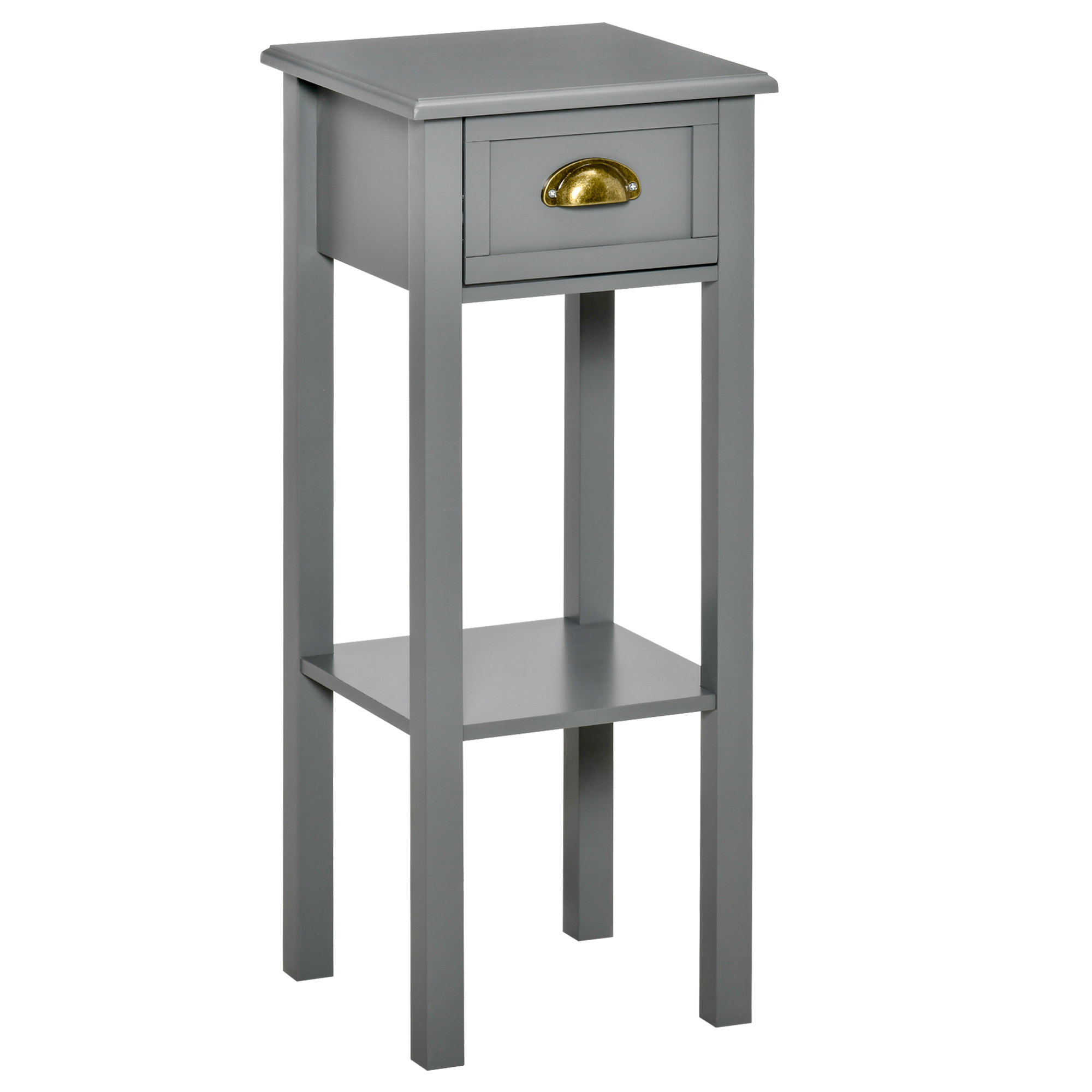 HOMCOM 2-Tier Tall Side Table, Nightstand End Table w/ Drawer & Bottom Shelf for Living Room, Bedroom, Gray