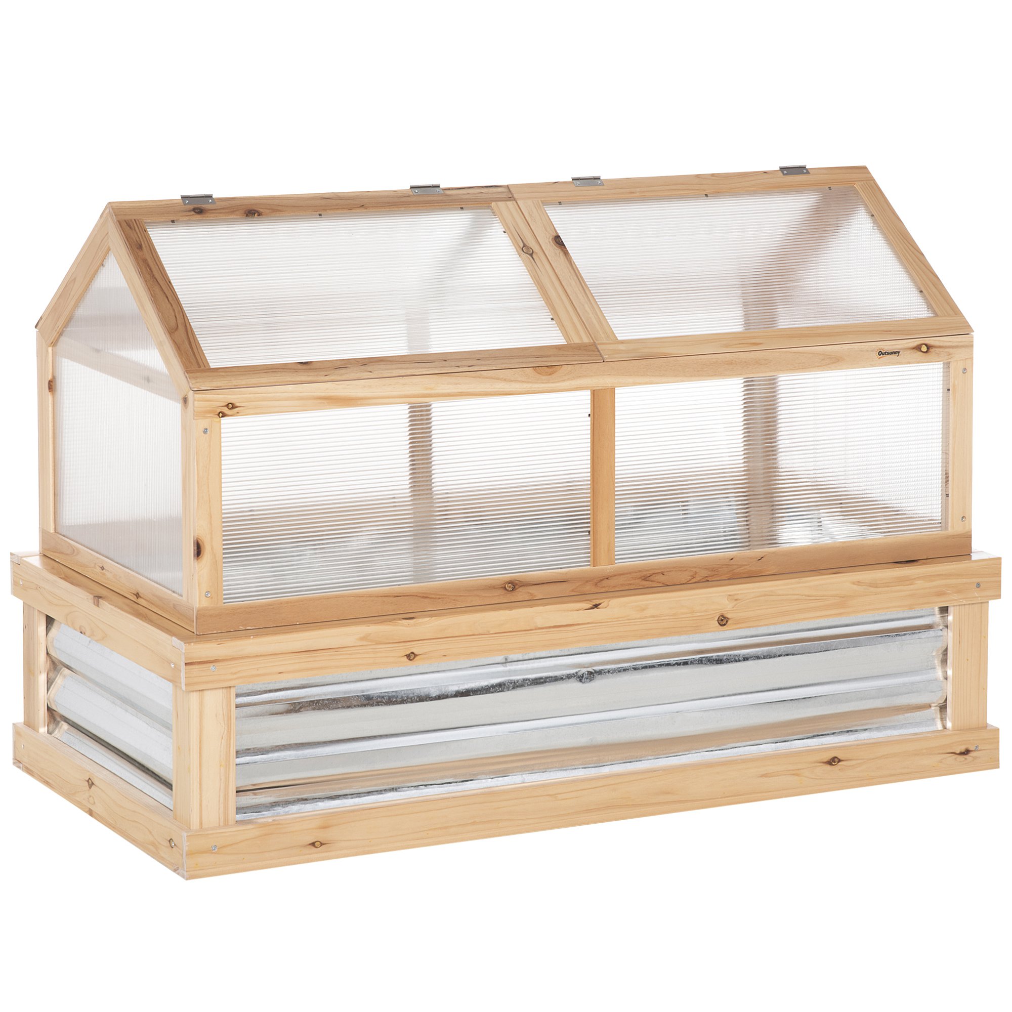 Outsunny 48" x 24" x 32.25" Elevated Planting Beds Garden Wooden Cold Frame Greenhouse Flower Planter Protection Wood