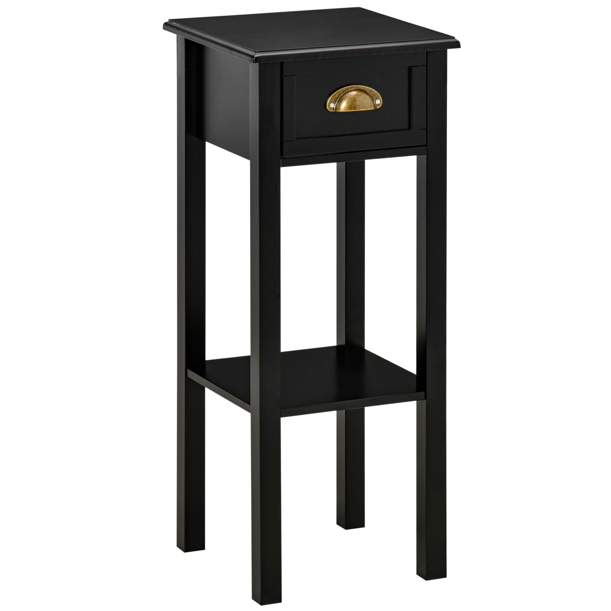 HOMCOM 2-Tier Side Table with Drawer Shelf, End Table for Living Room Hallway, Black