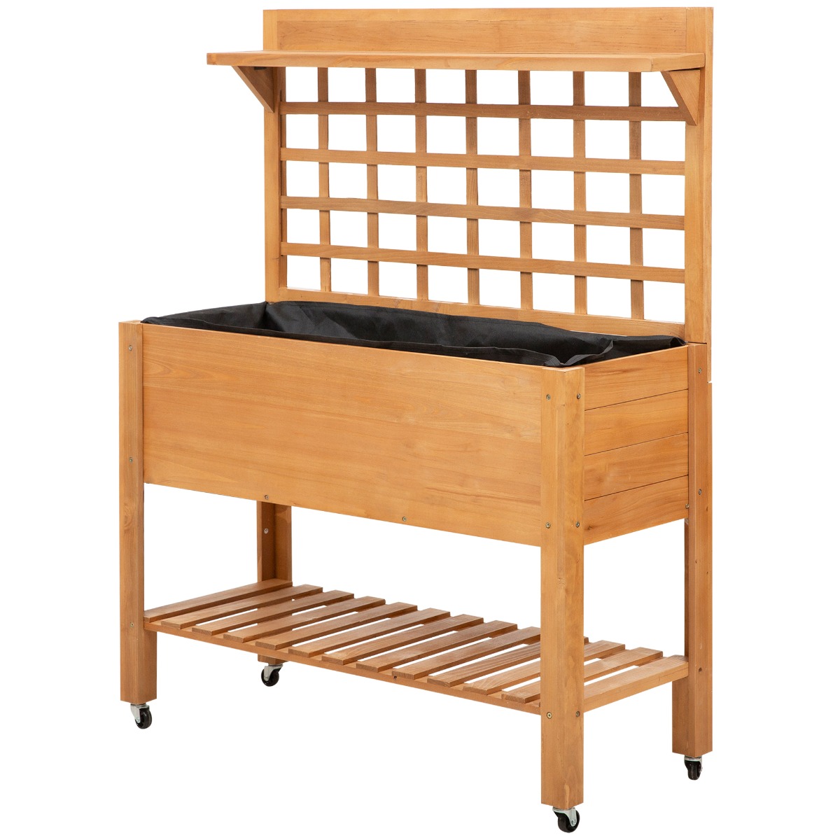 Outsunny 41"x18"x53" Elevated Garden Raised Bed with Shelf and Wheels Solid Wood Planter Flower Herb Boxes for Vegetables Flower Outdoor/Indoor - Brow