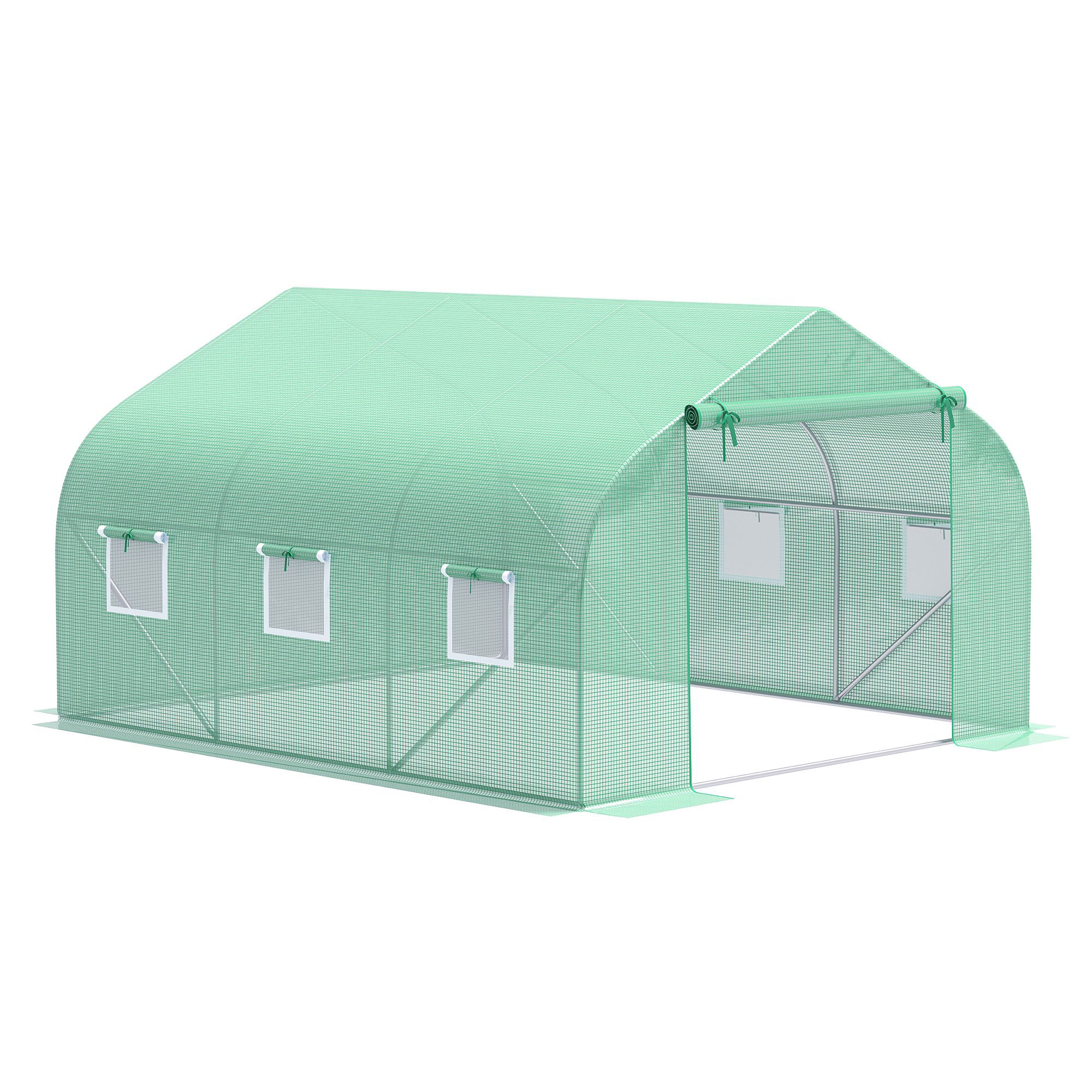 Outsunny Walk In Tunnel Greenhouse, Portable Outdoor Plant House with Roll Up Doors