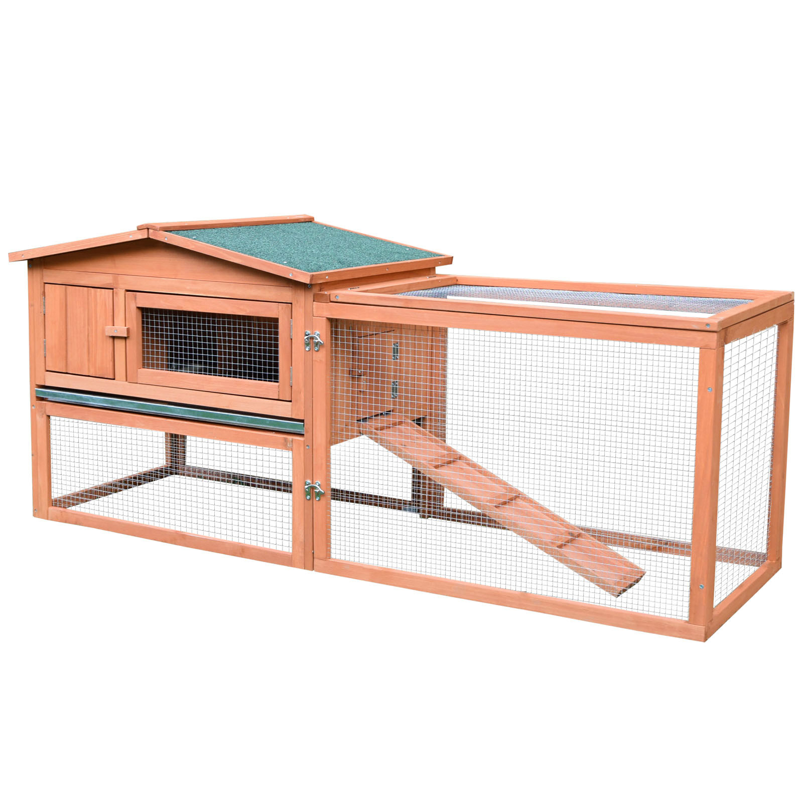 PawHut Rabbit Cage Outdoor, 62" Wooden Outdoor Rabbit Hutch, Small Animal Habitat with Detachable Run and Elevated Main House, Natural