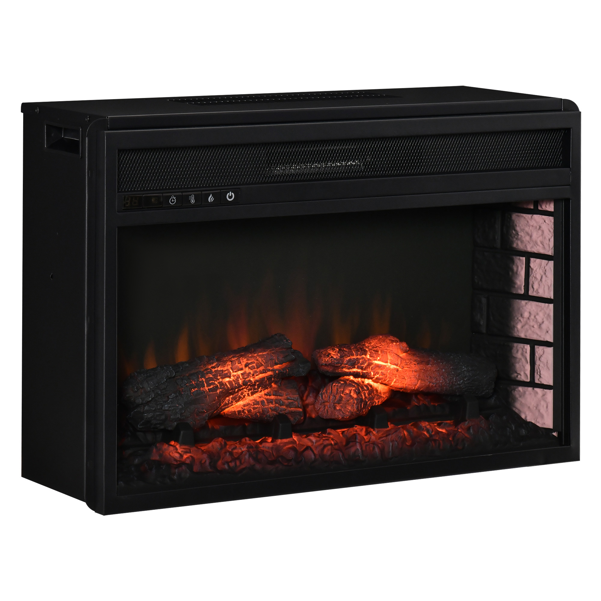 HOMCOM 27" Electric Fireplace Insert, Retro Recessed Fireplace Heater with Realistic Log Flame, Remote Control, and Adjustable Brightness, 1400W, Blac