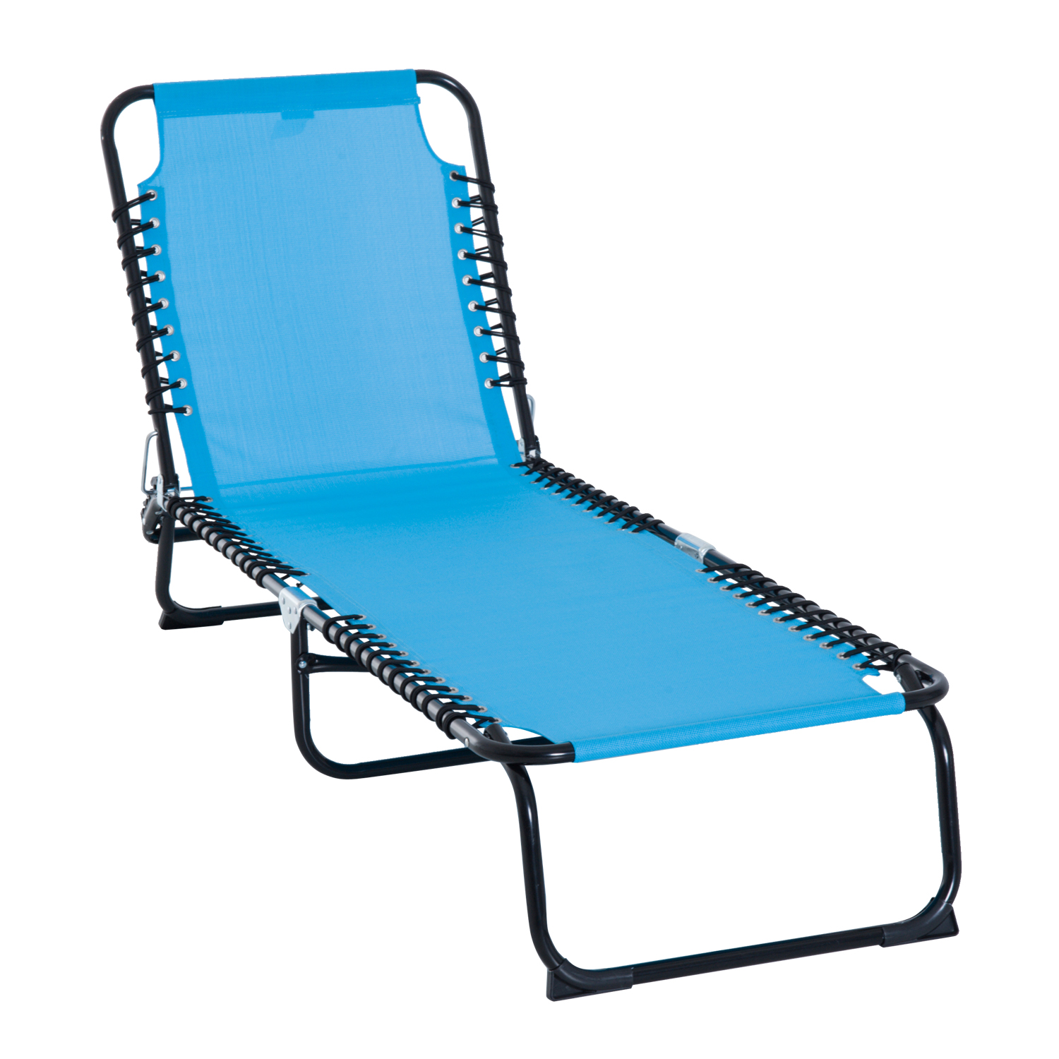 Outsunny Foldable Chaise Lounge, 4-Position Reclining Back, Trifold Portable design and Breathable Mesh for Poolside,Camping, Hiking - Light Blue