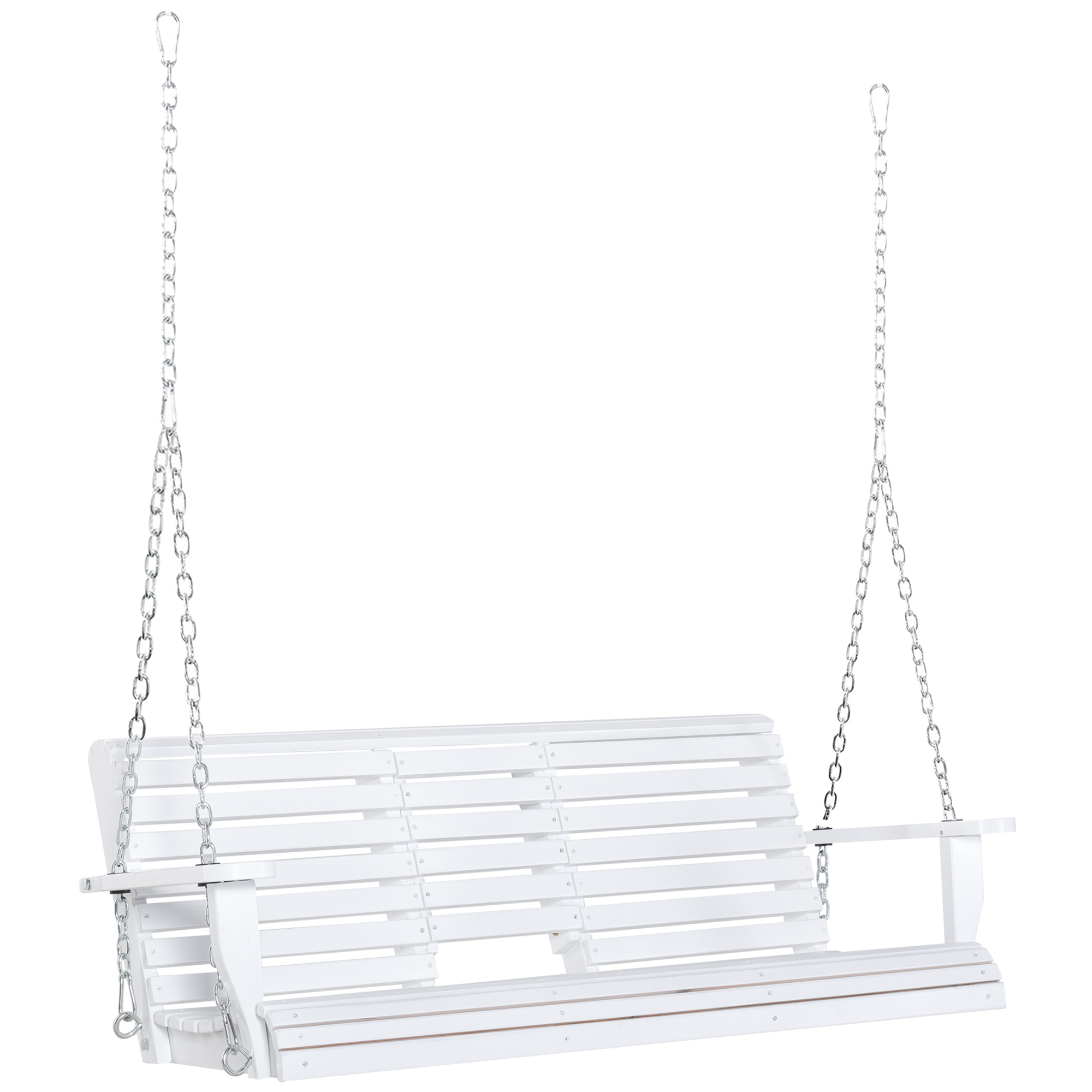 Outsunny 3-Seater Wooden Porch Swing, Patio Swing Bench with Folding Coffee Table, Cup Holders and Chains Included, 440lbs Weight Capacity, White