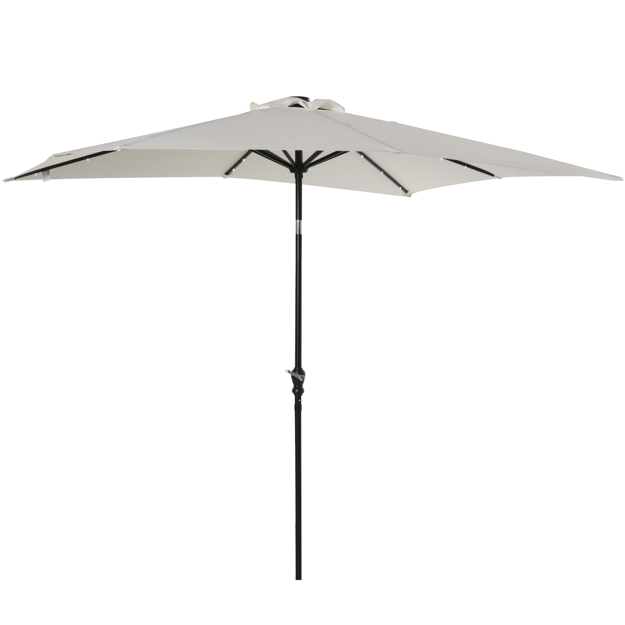 Outsunny 9' x 7' Patio Umbrella Outdoor Table Market Umbrella with Crank, Solar LED Lights, 45° Tilt, Push-Button Operation, for Deck, Backyard, Pool