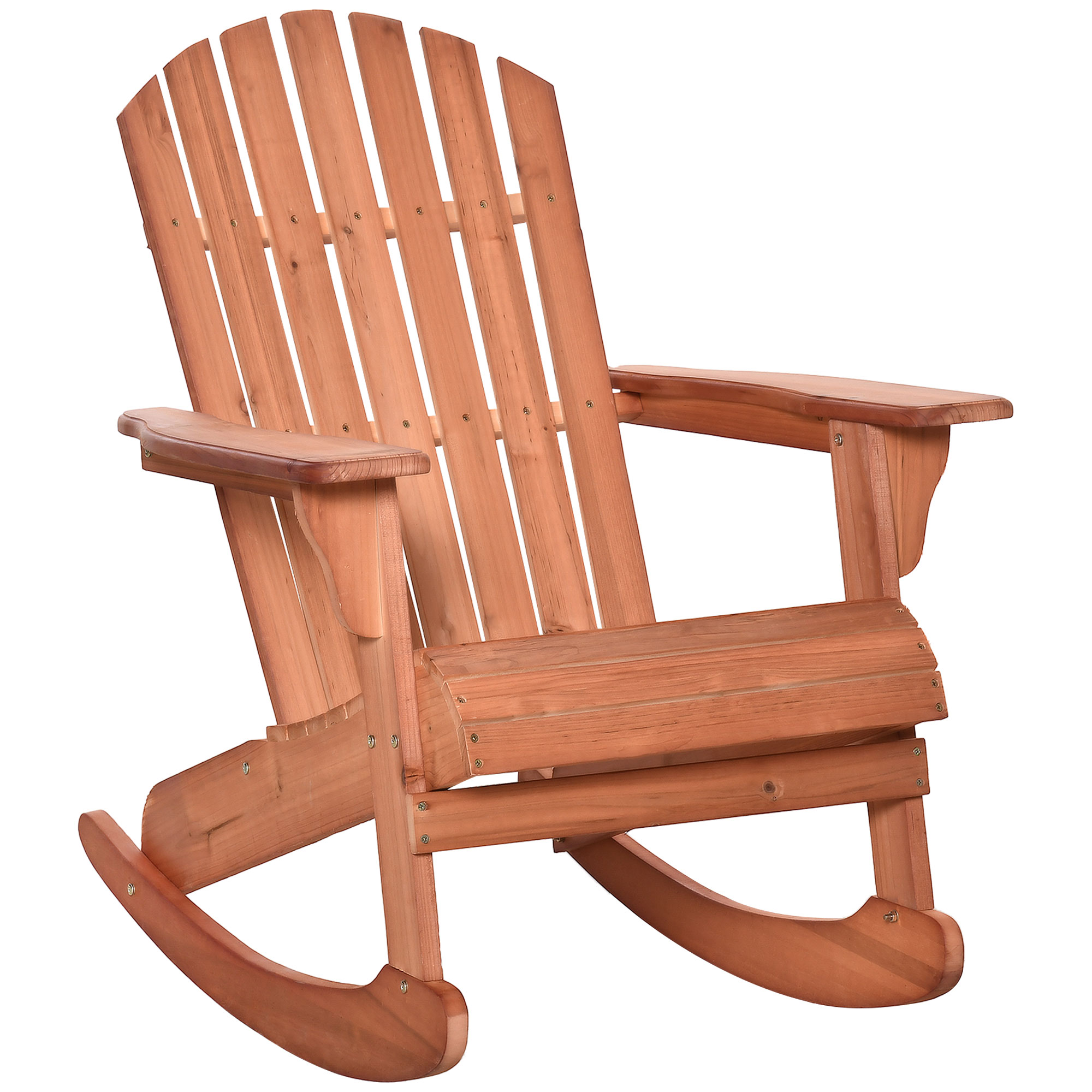 Outsunny Adirondack Rocking Chair, with Slatted Wooden Design, Fanned Back, Ergonomic Armrests, & Classic Rustic Style, For Porch, Patio, Backyard, Te