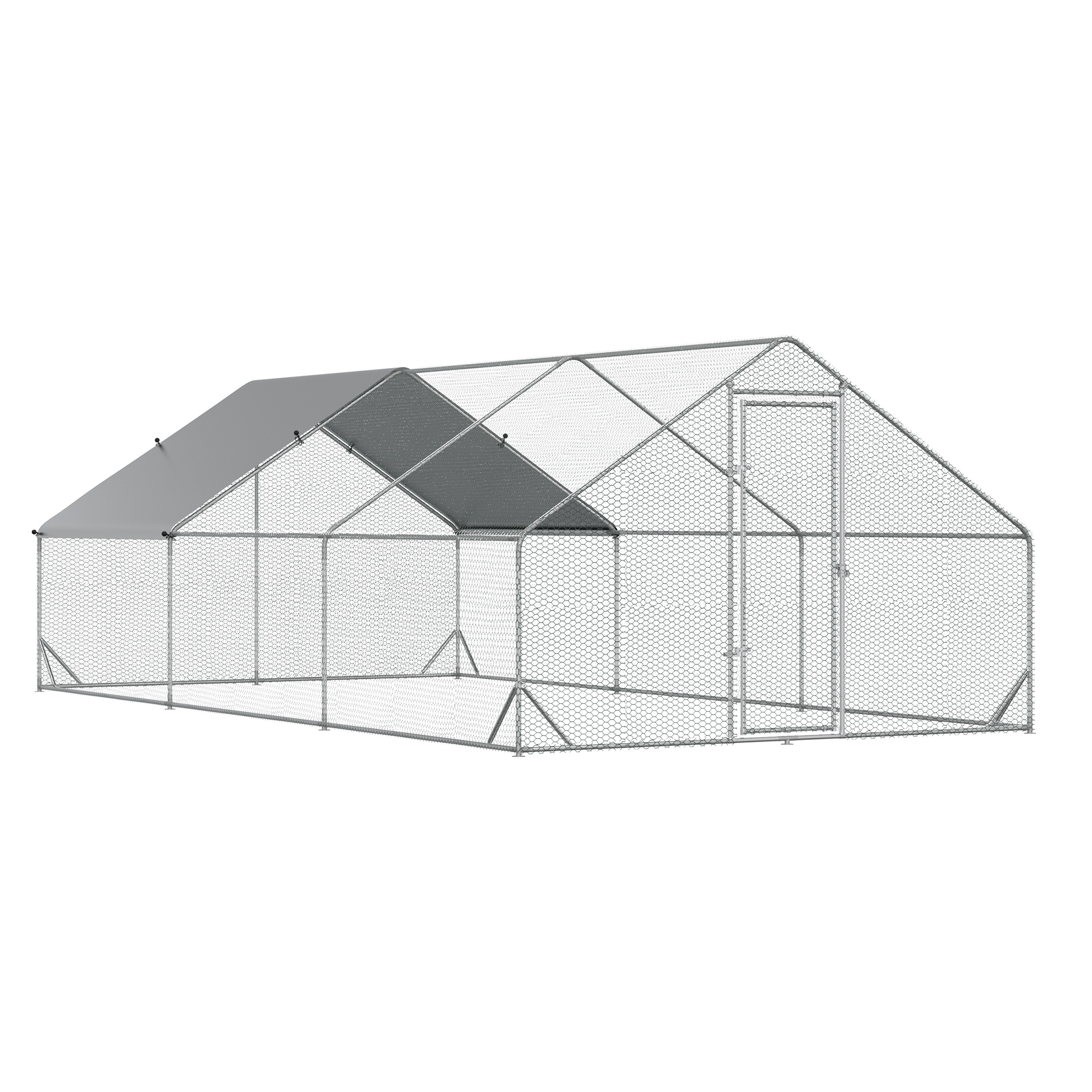 PawHut 10' x 20' x 6.5' Chicken Coop Cage, Outdoor Hen House w/Cover & Lockable Door