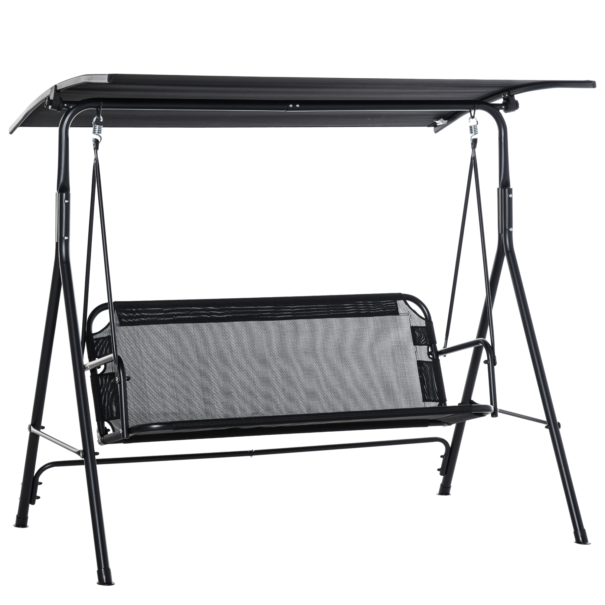 Outsunny 2-Seater Patio Swing Chair, Outdoor Adjustable Canopy Porch Swing with Armrests, Texeline Fabric and Steel Frame, Black