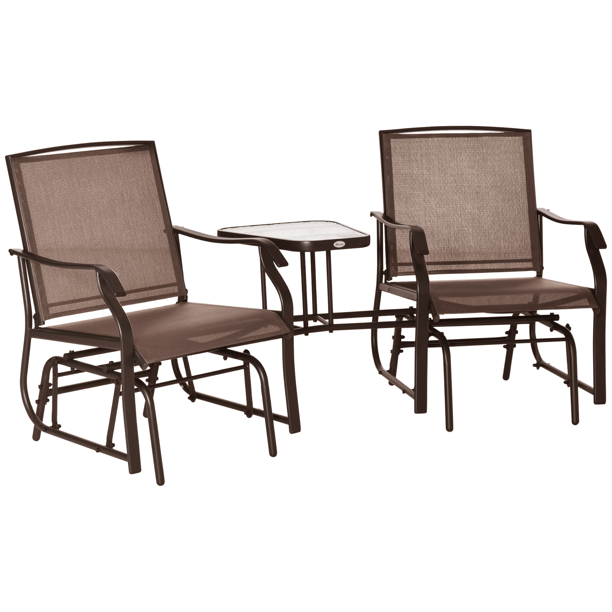 Outsunny Outdoor Glider Chairs with Coffee Table, Patio 2-Seat Rocking Chair Swing Loveseat with Breathable Sling for Backyard, Garden, and Porch, Cof