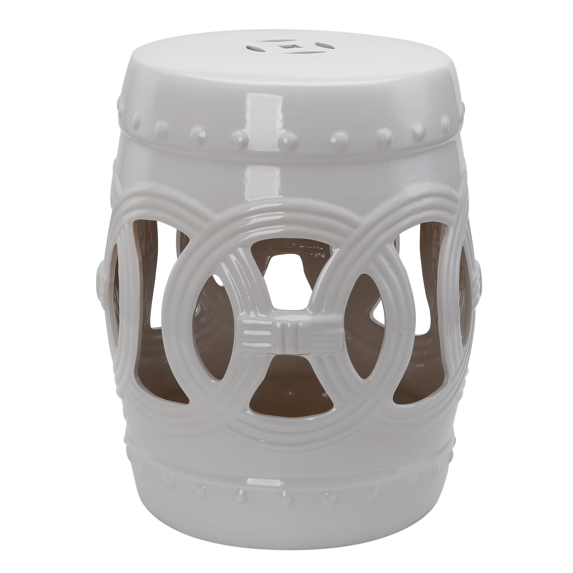 Outsunny 14" x 17" Ceramic Garden Stool with Double-Coin Knotted Ring Design & Strong Glazed Material, Decorative Outdoor Stool, Home Collection, Whit