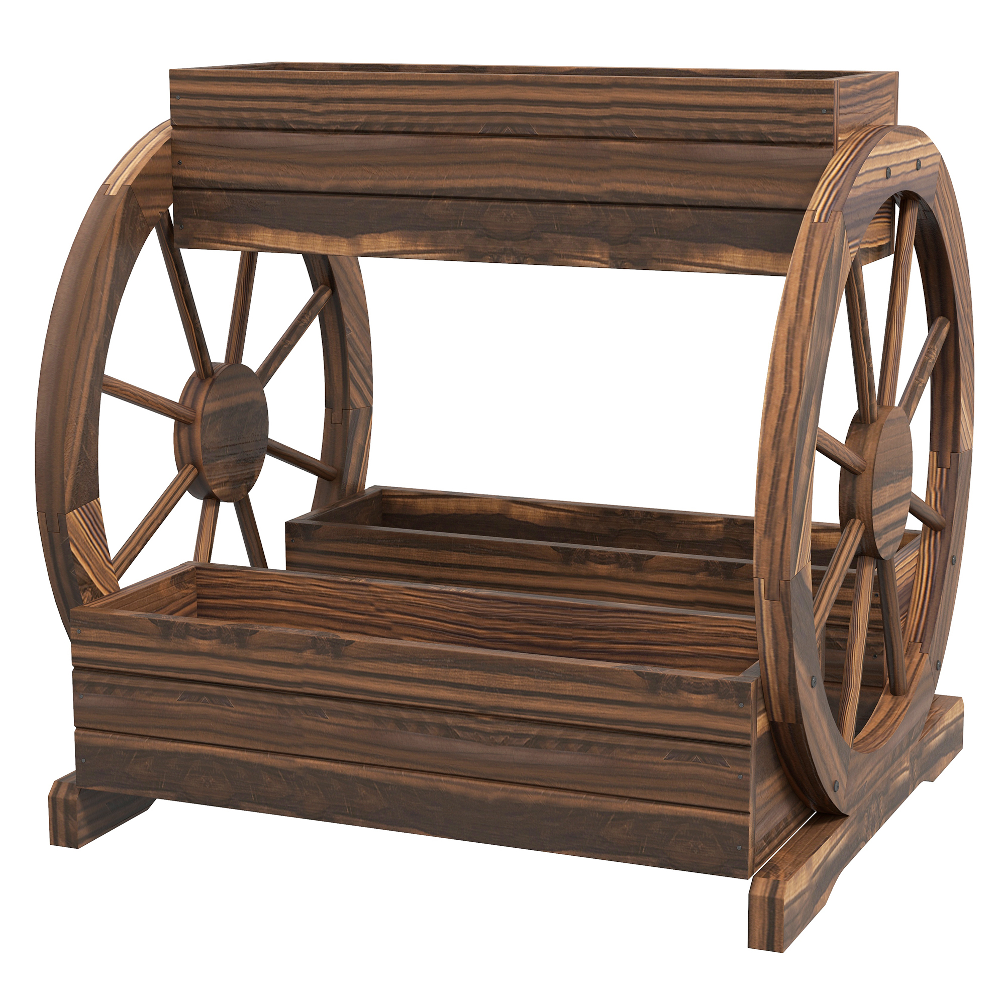 Outsunny Wooden Wagon Planter Box, 3-Tier Raised Garden Bed, for Vegetables Flowers Herbs, 25" x 21" x 24"