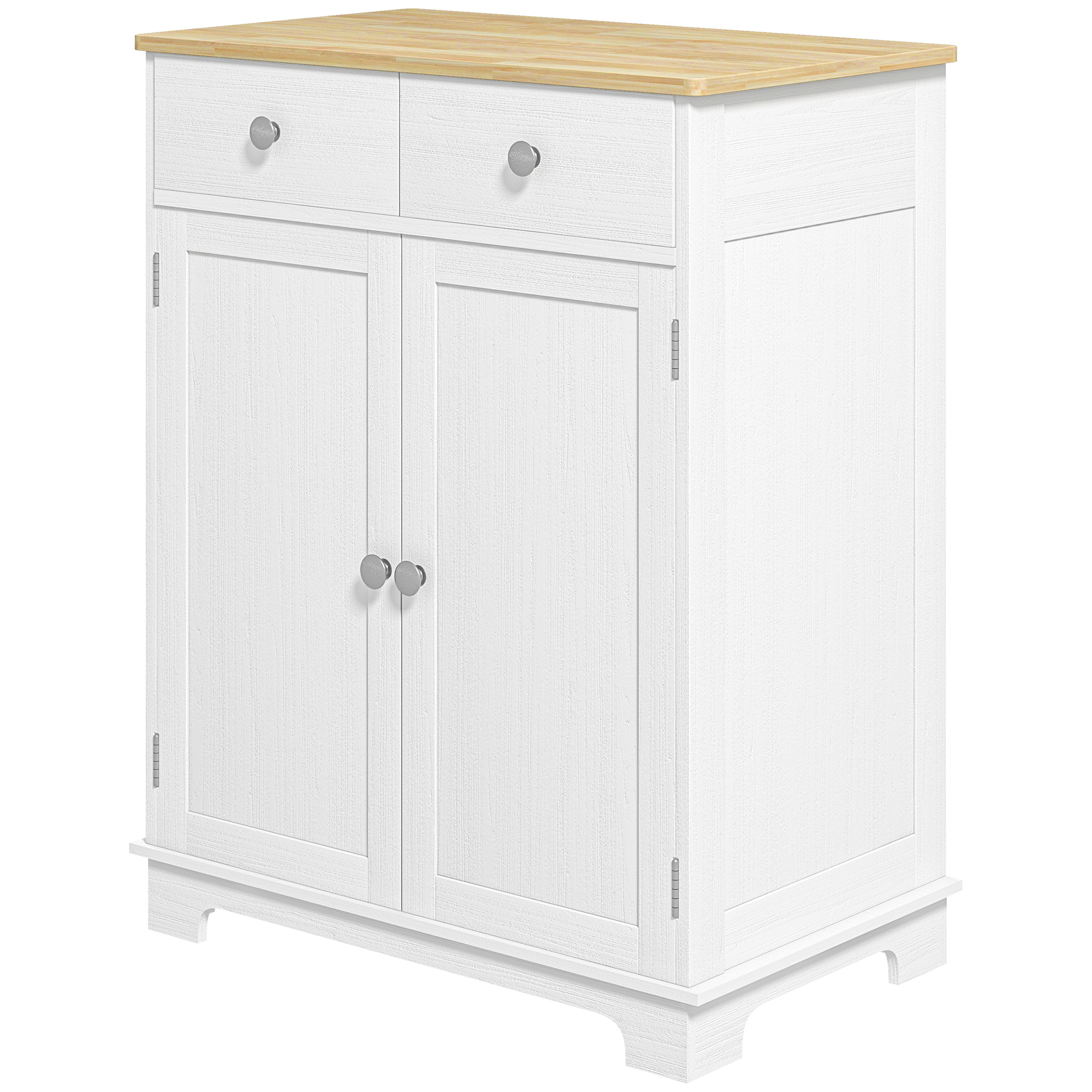 HOMCOM Kitchen Storage Cabinet, Sideboard Floor Cupboard with Solid Wood Top, Adjustable Shelf, and 2 Drawers, Distressed White