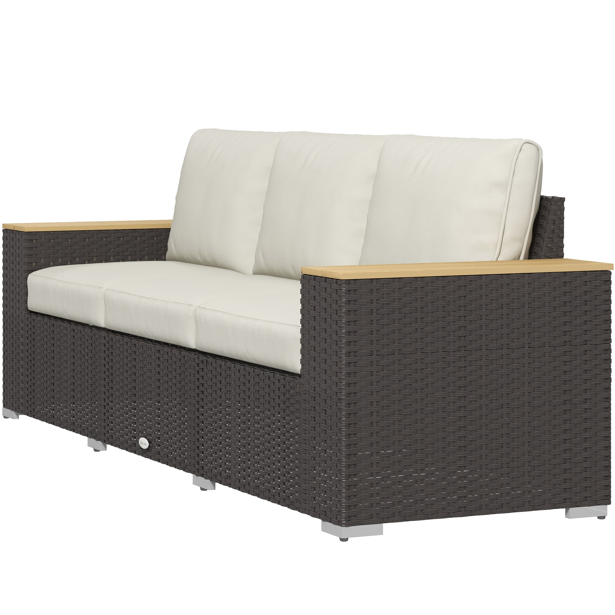 Outsunny 3-Seat Outdoor Patio Sofa, PE Wicker Outdoor Couch with Extra Wide Deep Seat, Wide Armrests 4" Cushions, Beige