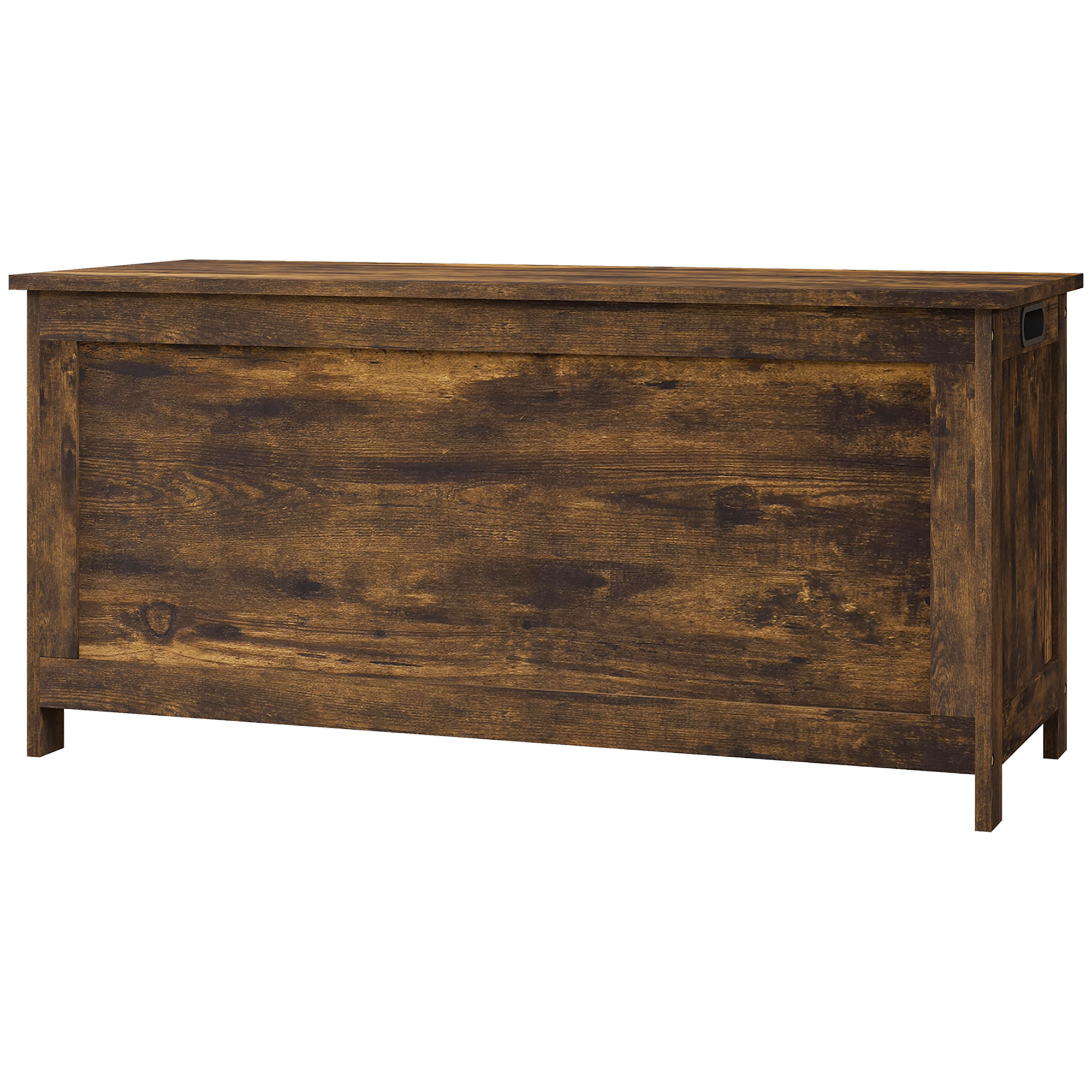 HOMCOM 39.4" Storage Trunk w/ 2 Safety Hinges, Wooden Storage Bench w/ Side Handles, Storage Chest for Playroom, Rustic Brown