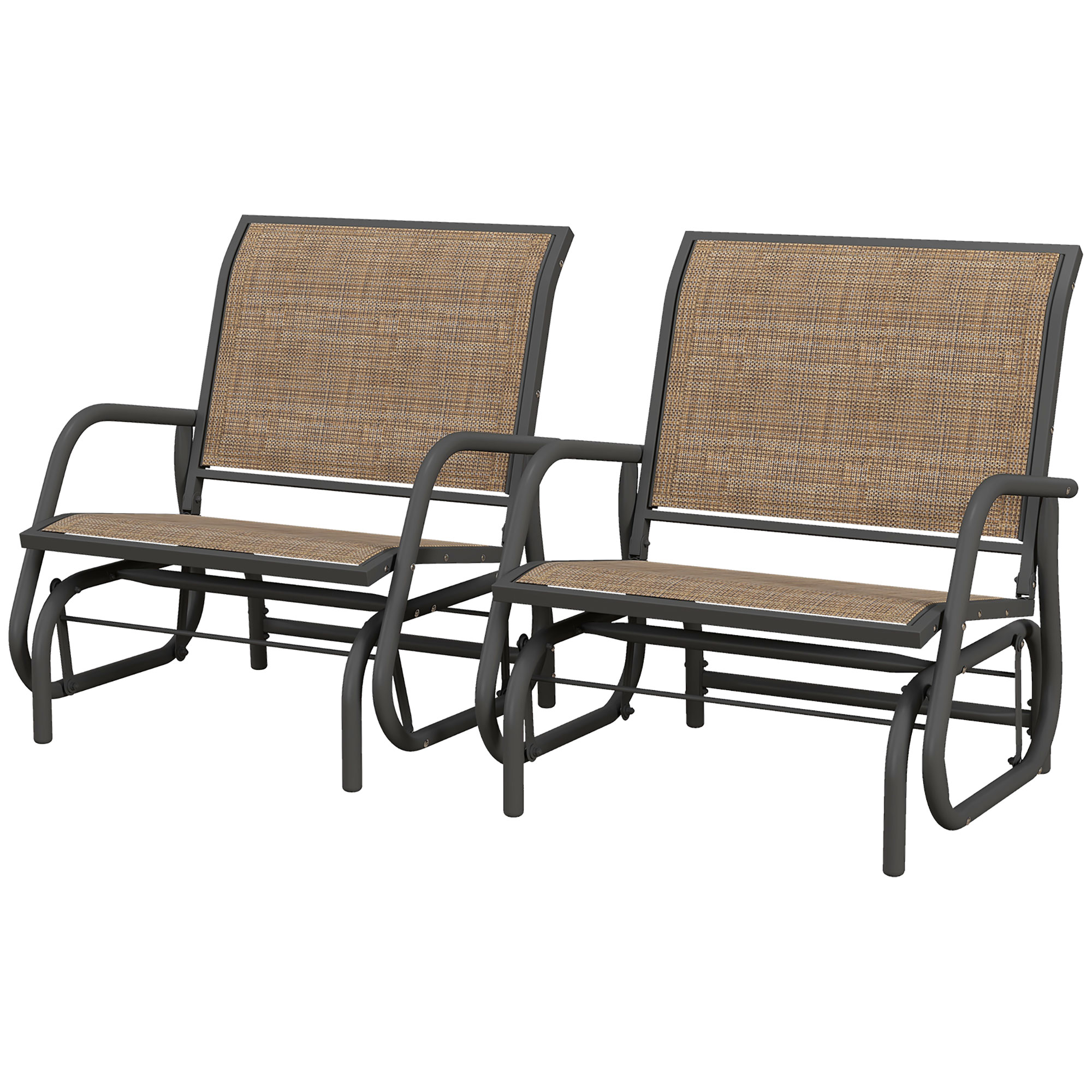 Outsunny 2 Pieces Outdoor Glider Chair, Steel Swing Chai with Curved Armrests for Porch, Garden, Poolside, Balcony, Mixed Brown
