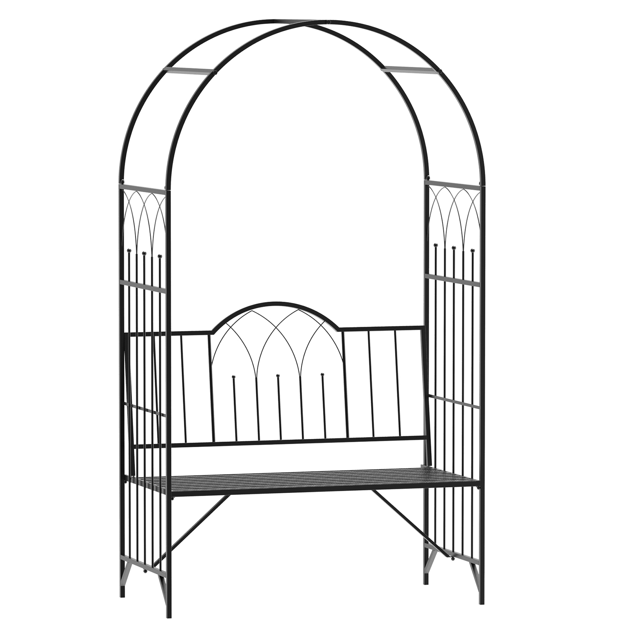 Outsunny Metal Trellis Arbor Arch for Climbing Plants with Garden Bench, Grow Grapes & Vines, Patio Decor & 2-Person Outdoor Interlacing Decorative Se