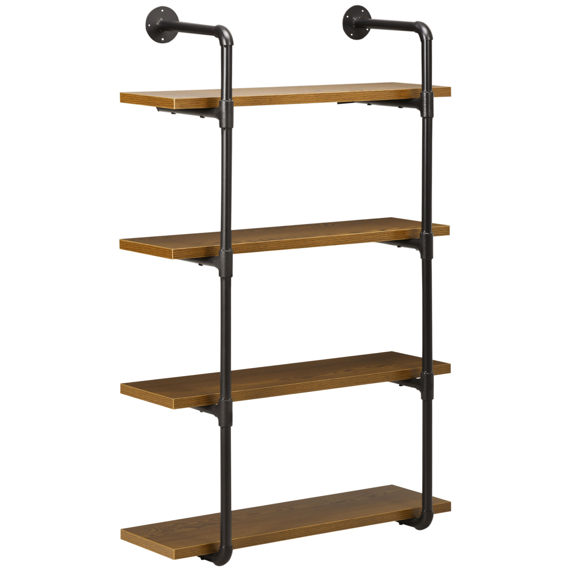 HOMCOM 4-Tier Industrial Pipe Shelves Floating Wall Mounted Bookshelf, Metal Frame Display Rack, Rustic Brown