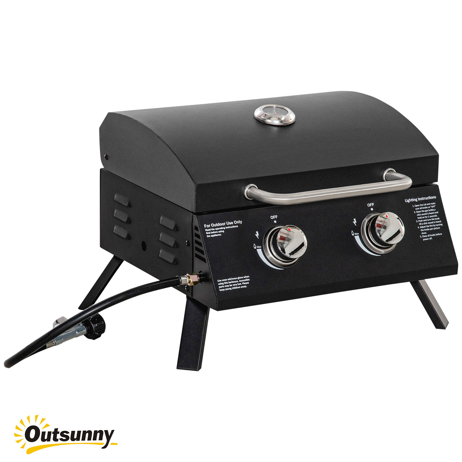 Outsunny 21.75" Charcoal BBQ, Portable Grill with 2 Burners, Heat-Resistant Handle, Folding Legs, Removable Ashtray, Thermometer, Carbon Steel, for Ou