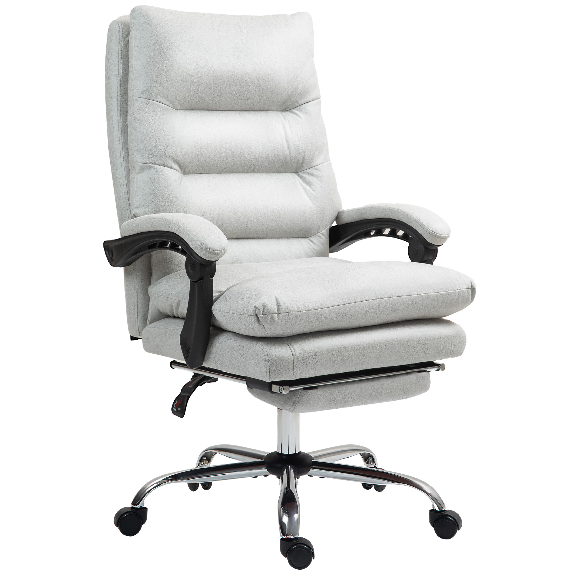 Vinsetto Microfibre Massage Office Chair, Heated Reclining Chair with Footrest, Double-tier Padding, Swivel Wheels, Light Gray