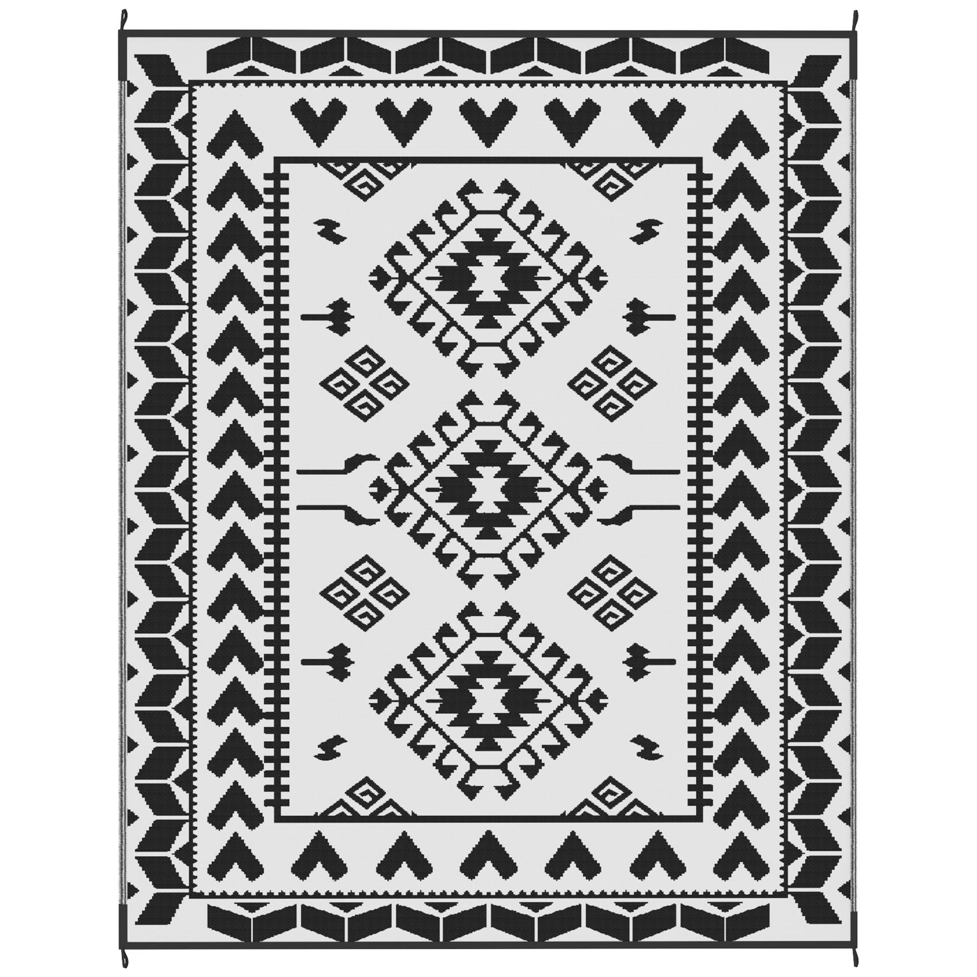 Outsunny Reversible Outdoor Rug, Waterproof Plastic Straw with Carry Bag, 8' x 10', Black & White Rhombus Patchwork