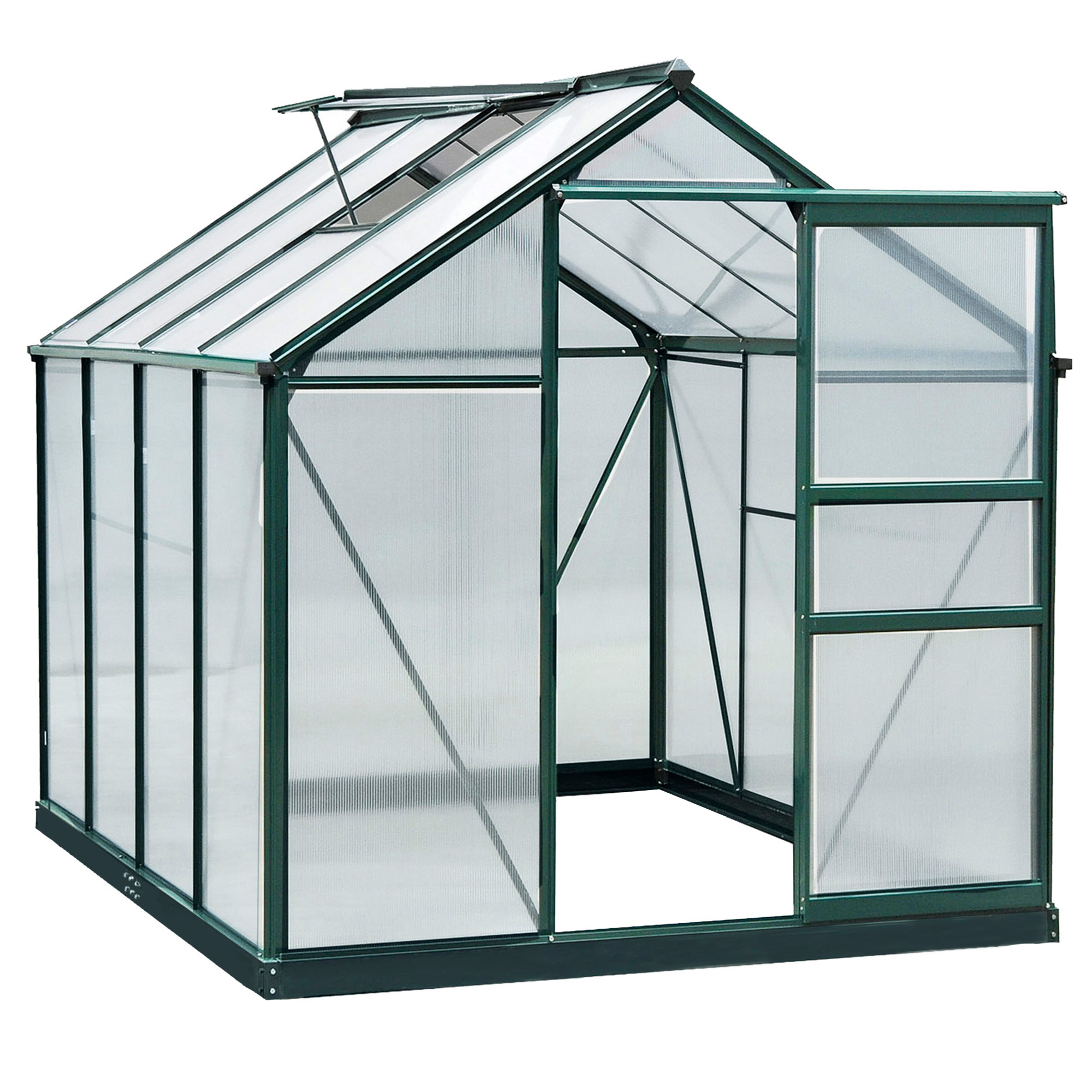 Outsunny 6x8 Greenhouse Polycarbonate Heavy Duty Patio Backyard, Dark Green