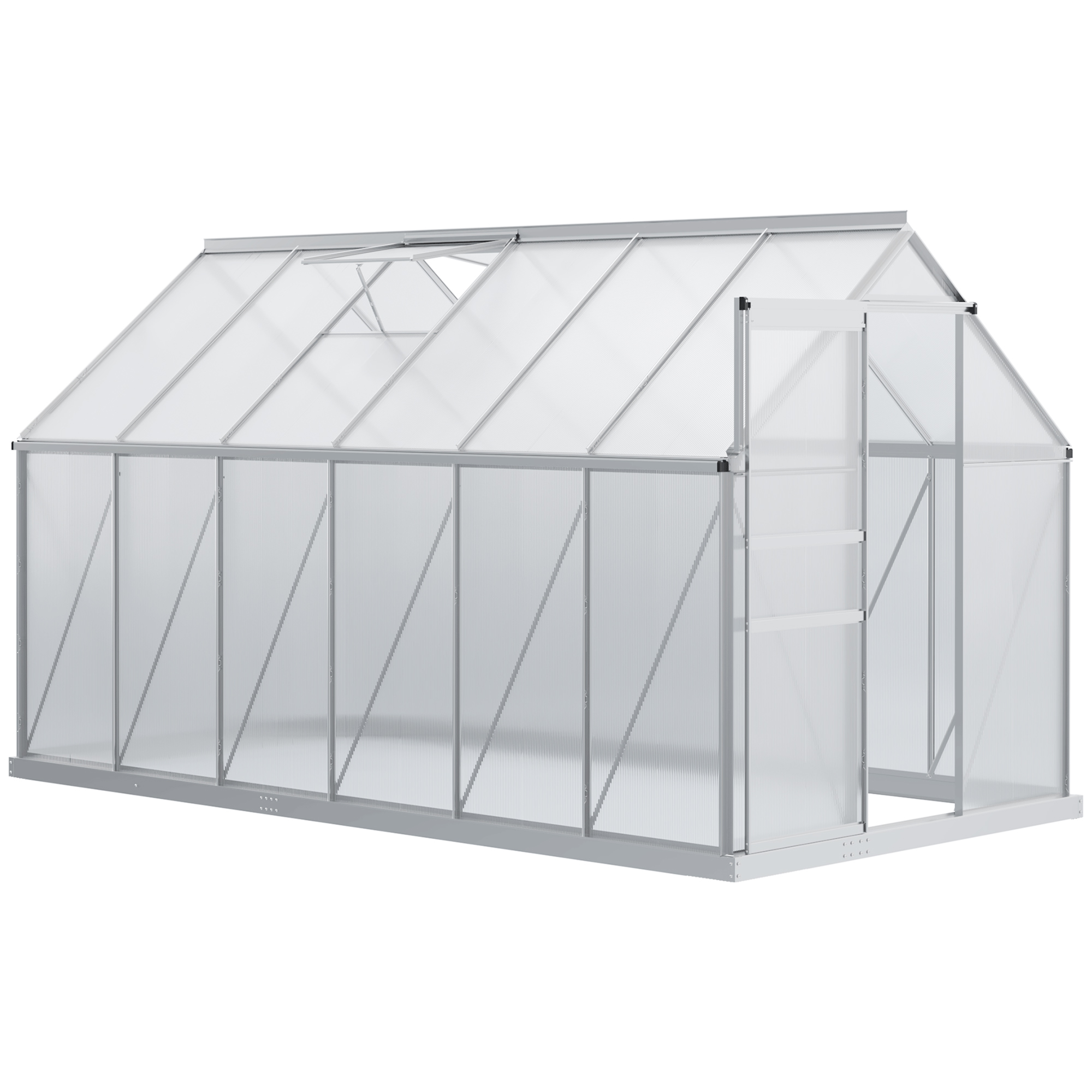 Outsunny 12' x 6' x 6.5' Polycarbonate Greenhouse with Aluminum Frame, Walk-in Heavy Duty Green House with Adjustable Roof Vent, Rain Gutter and Slidi