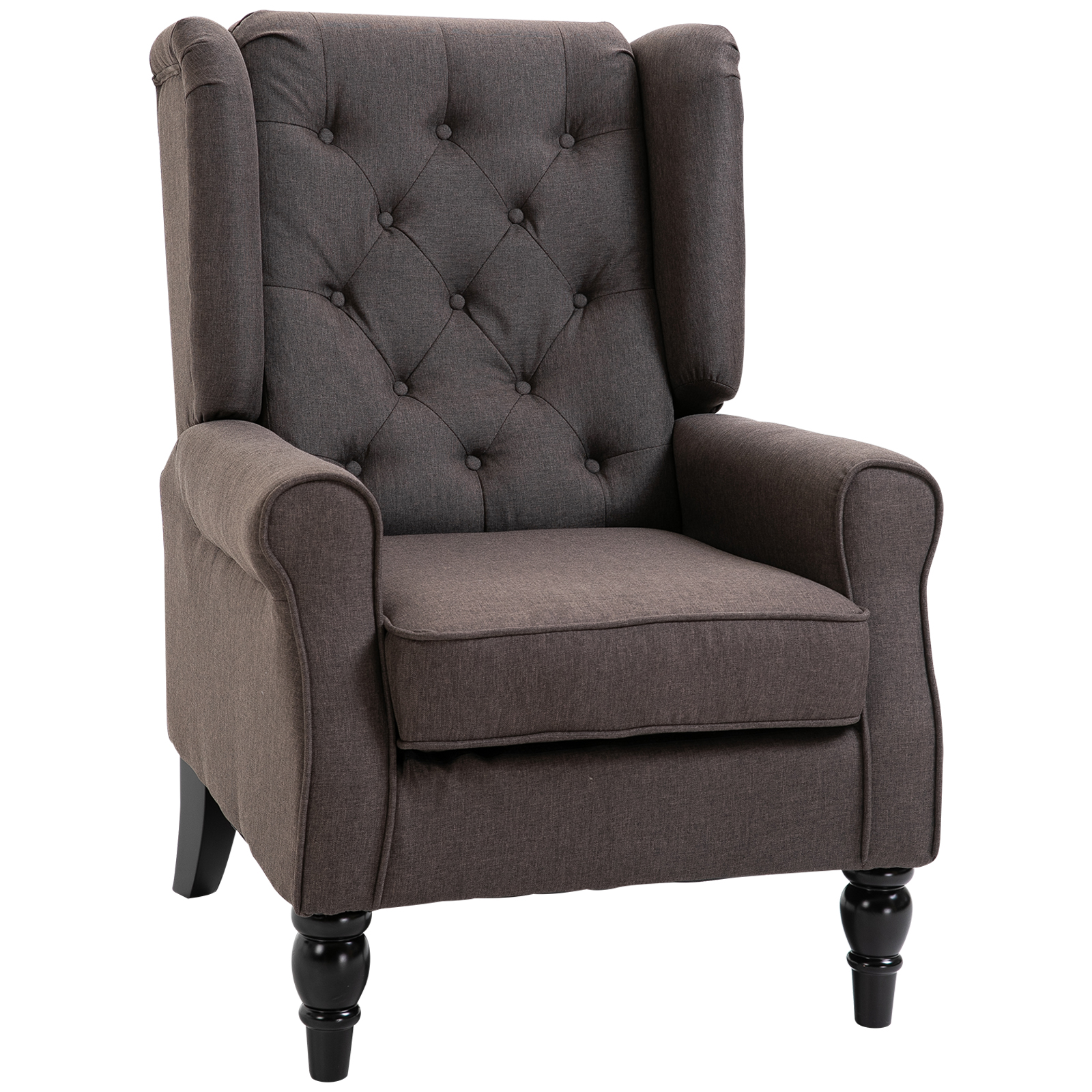 HOMCOM Wingback Accent Chair for Living Room, Button-Tufted Lounge Chair with Round Armrests and Wood Legs, Dark Brown