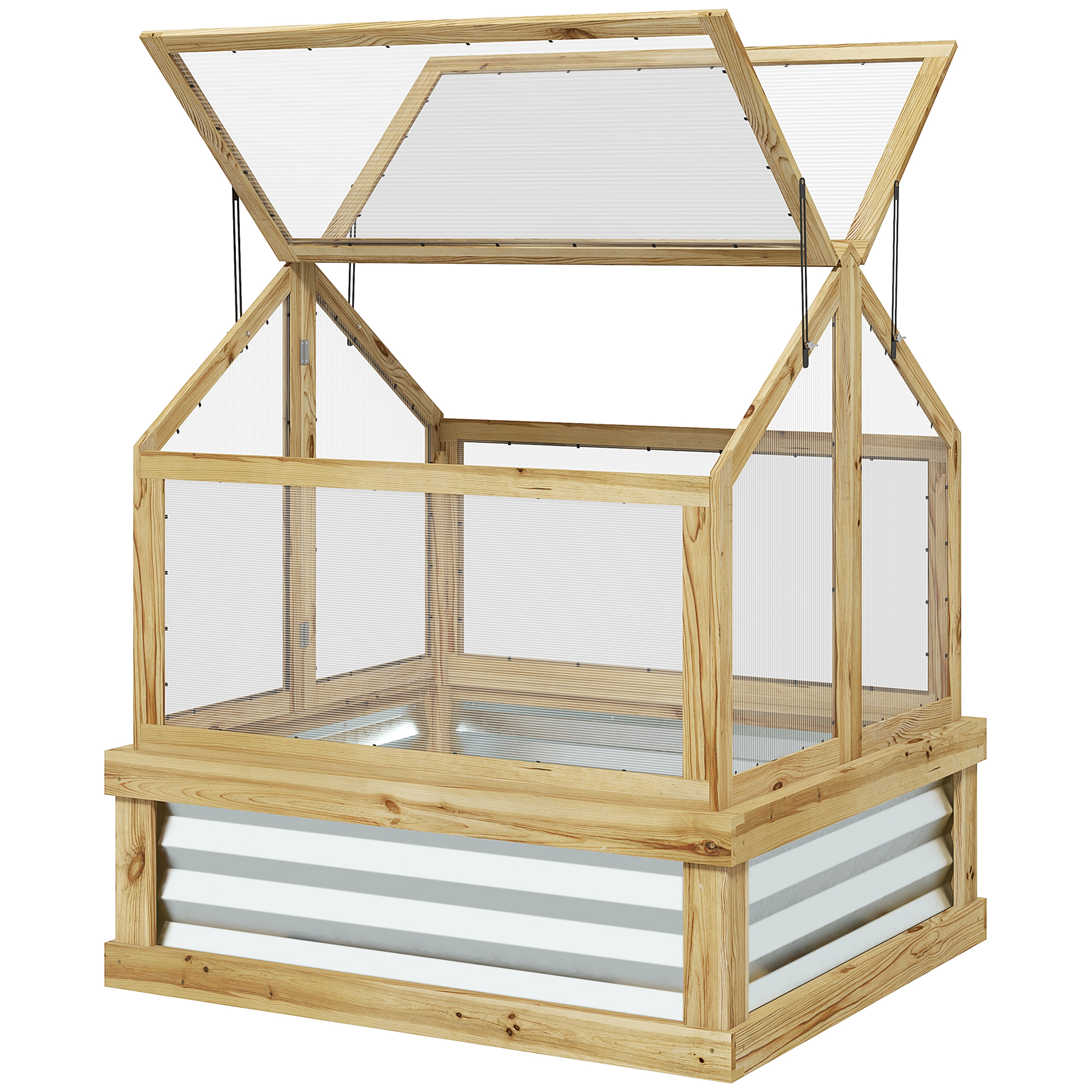 Outsunny Raised Garden Flower Bed Kit with Greenhouse, Wooden Cold Frame Planter, 35.5" x 31.5" x 36", Natural