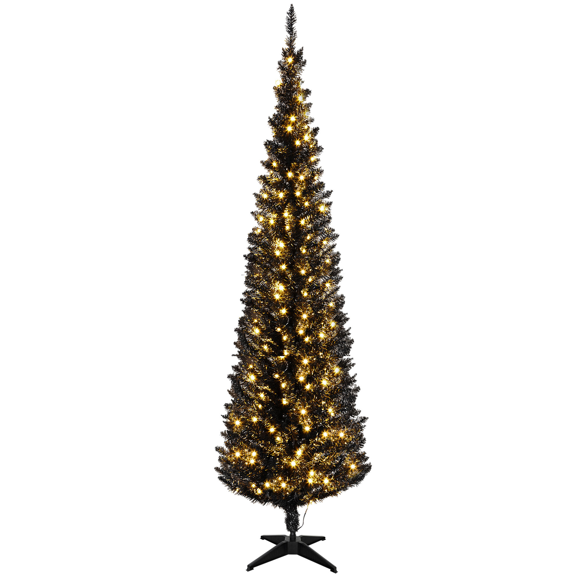 HOMCOM 6ft Pencil Christmas Tree, Slim Artificial Christmas Tree with Realistic Branches and Warm White LED Lights, Black