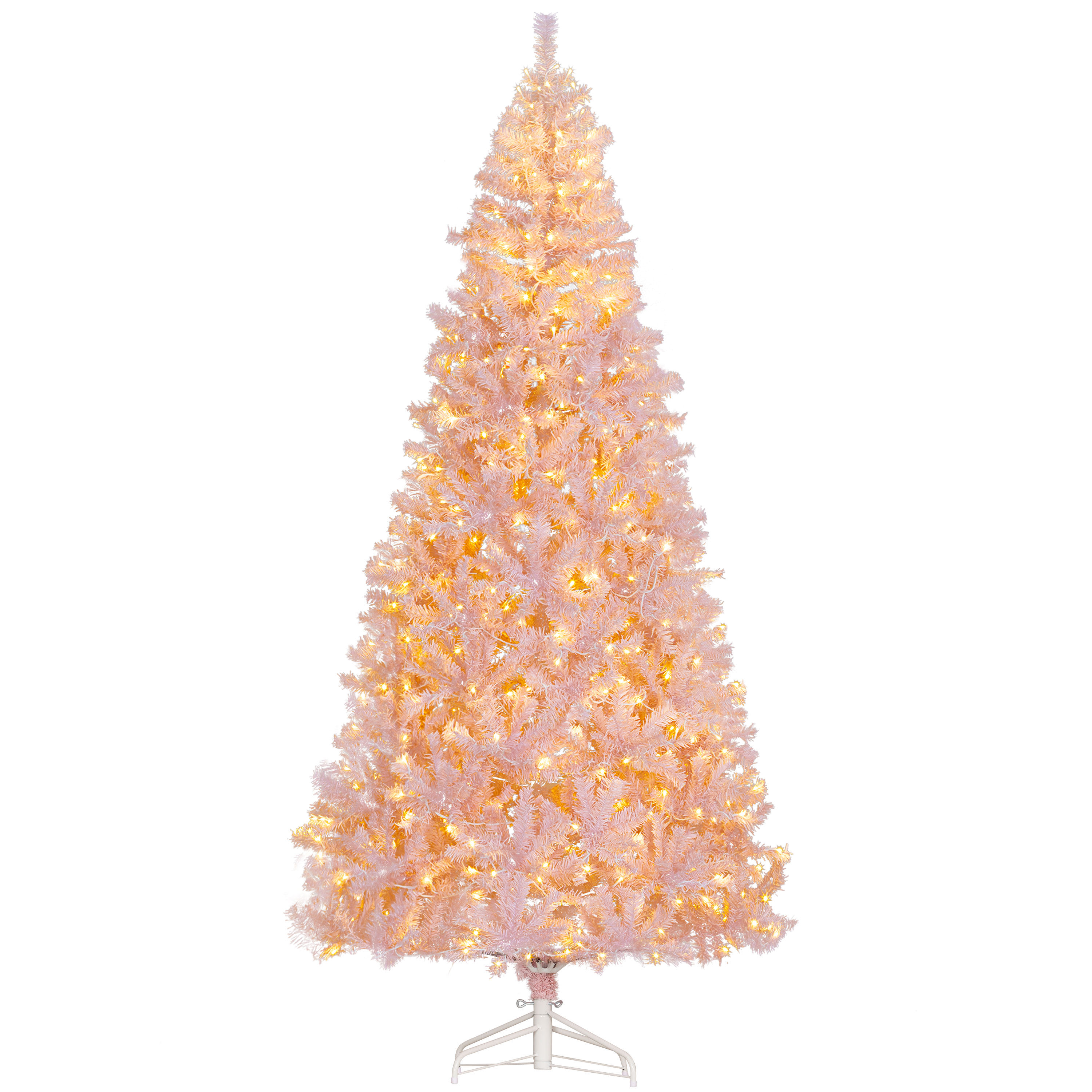 HOMCOM 7.5 FT Tall PreLit Artificial Christmas Tree with Realistic Branches, 500 Warm White LED Lights and 1346 Tips, Pink
