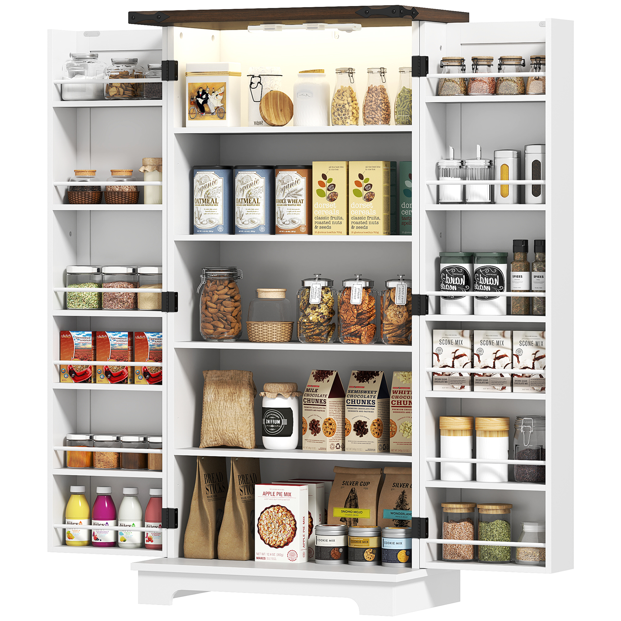 HOMCOM 47" Kitchen Cabinet with Sensing LED Light, Kitchen Pantry Cabinet with Doors, Adjustable Shelves, Door Shelves, White