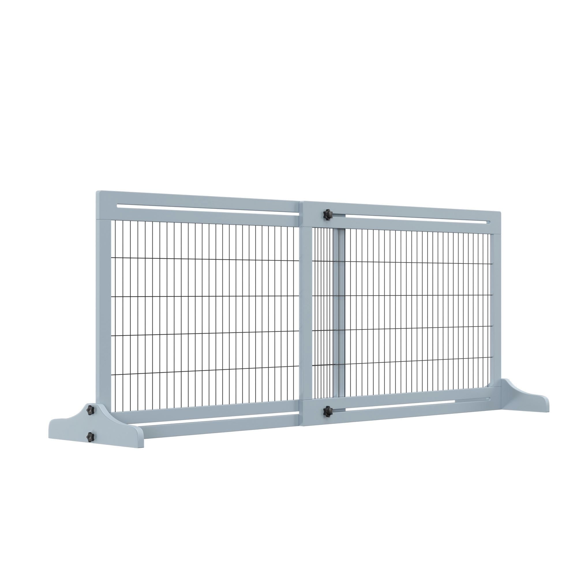 PawHut 71" W x 27.25" H Extra Wide Freestanding Pet Gate with Adjustable Length Dog, Cat, Barrier for House, Doorway, Hallway, Blue-Gray