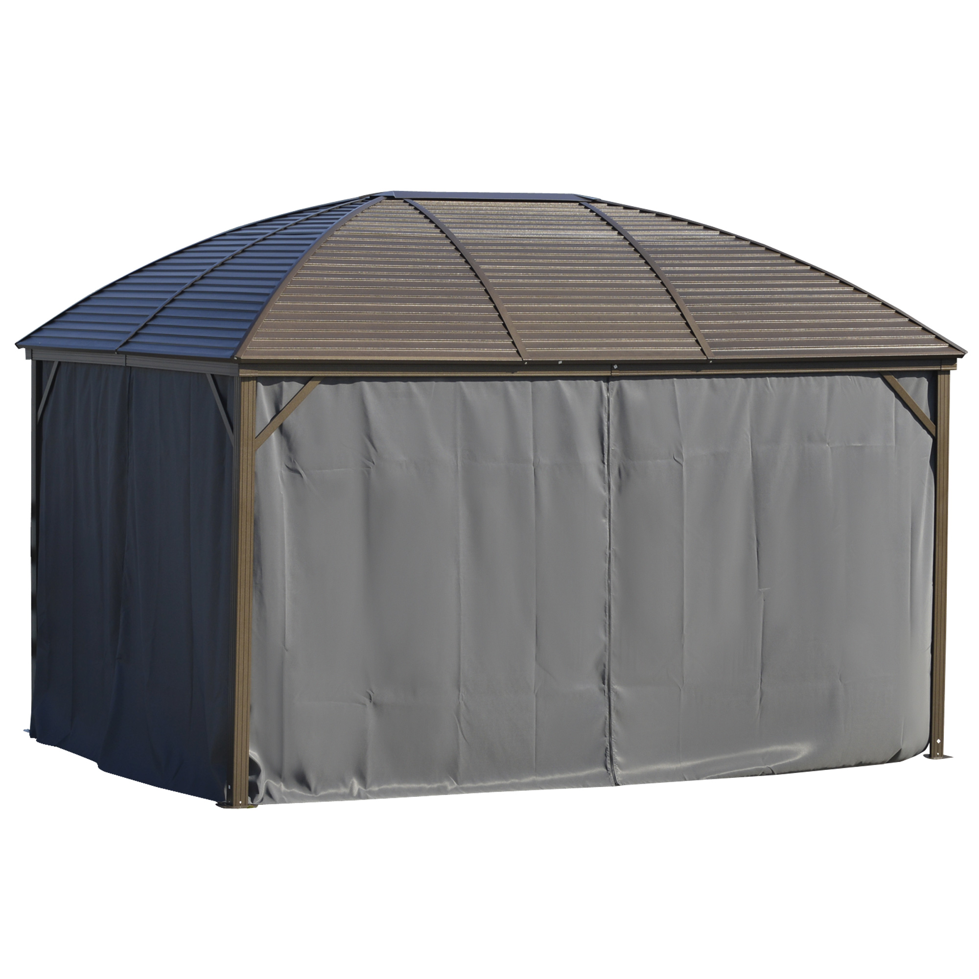 Outsunny 10' x 13' Hardtop Gazebo with Curtains, Netting, Pavilion with Steel Roof Ceiling Hook for Garden Patio, Gray