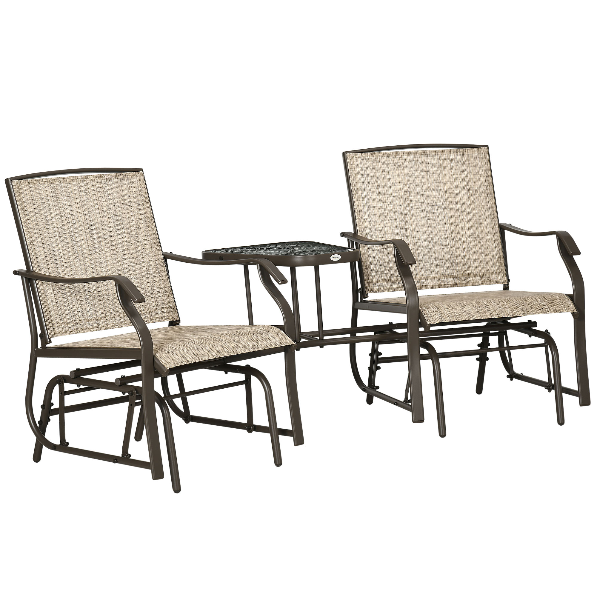 Outsunny Outdoor Glider Chairs with Coffee Table, Patio 2-Seat Rocking Chair Swing Loveseat with Breathable Sling for Backyard, Garden, and Porch, Lig