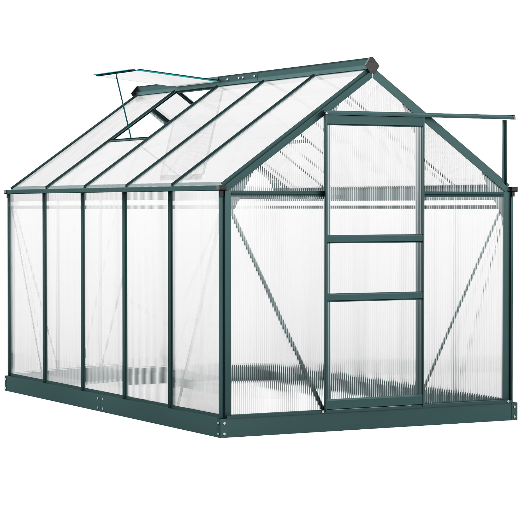 Outsunny 6' x 10' Greenhouse for Outdoors, Polycarbonate Greenhouse with Rain Gutter and Roof Vent, Aluminum Walk-in Green Houses for Outside for Pati
