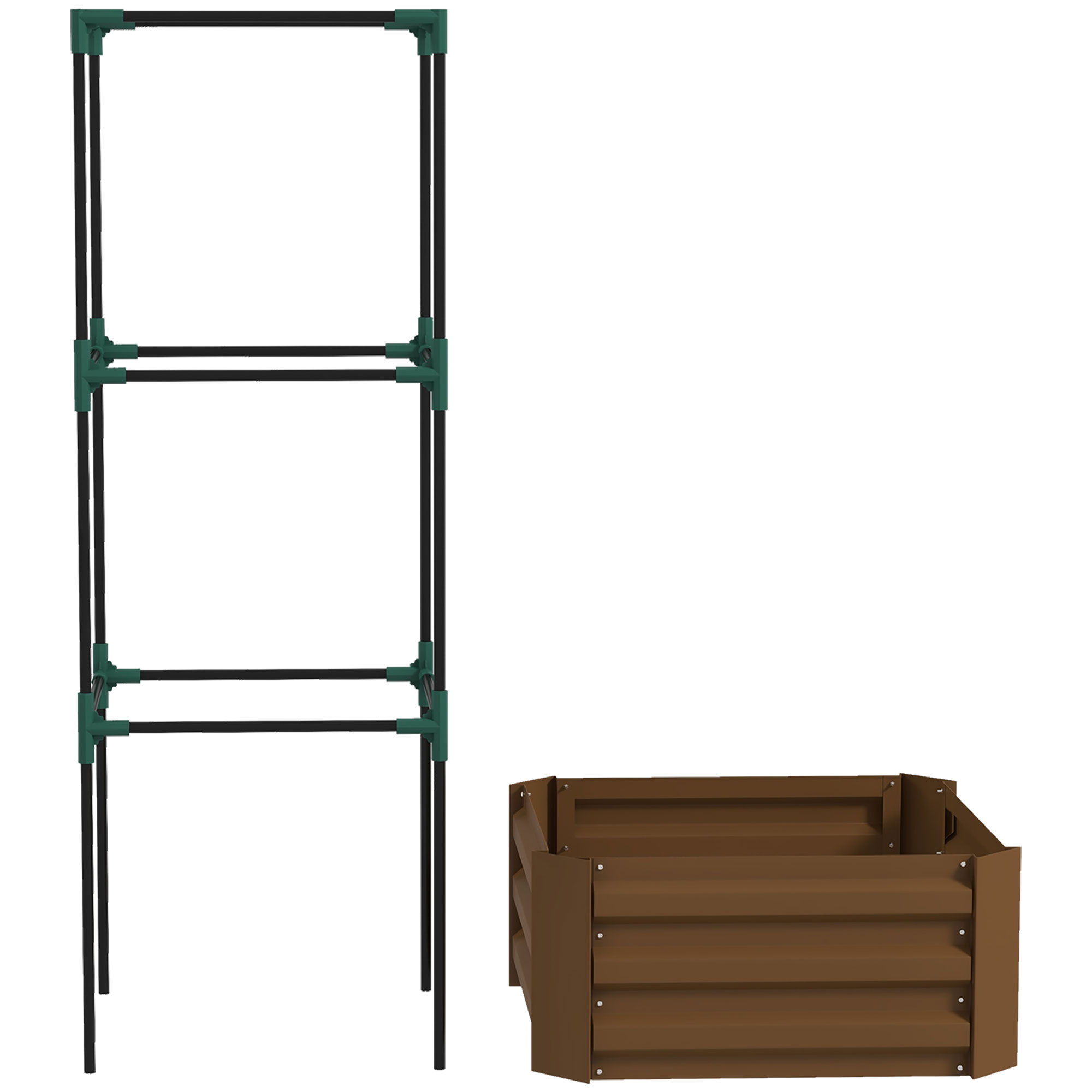 Outsunny Galvanized Planter Box, 24" x 24" x 55" Raised Garden Bed with Tomato Cage for Climbing Vines, Brown