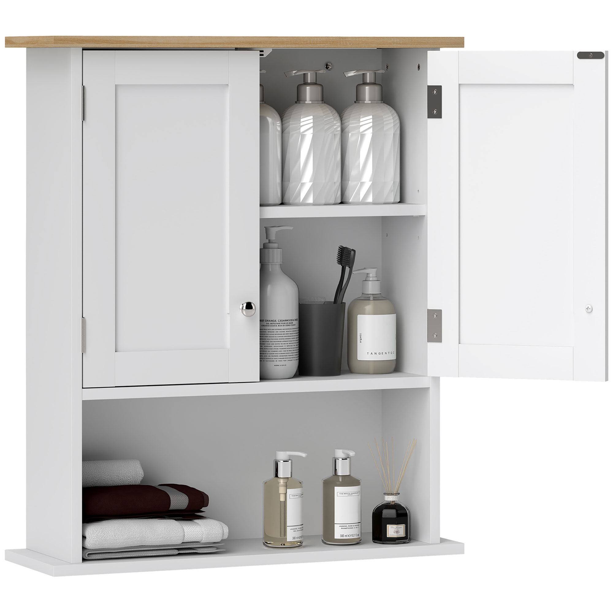 HOMCOM Wall Mounted Bathroom Cabinet, Modern Bathroom Wall Cabinet with 2 Doors and Adjustable Shelf, White