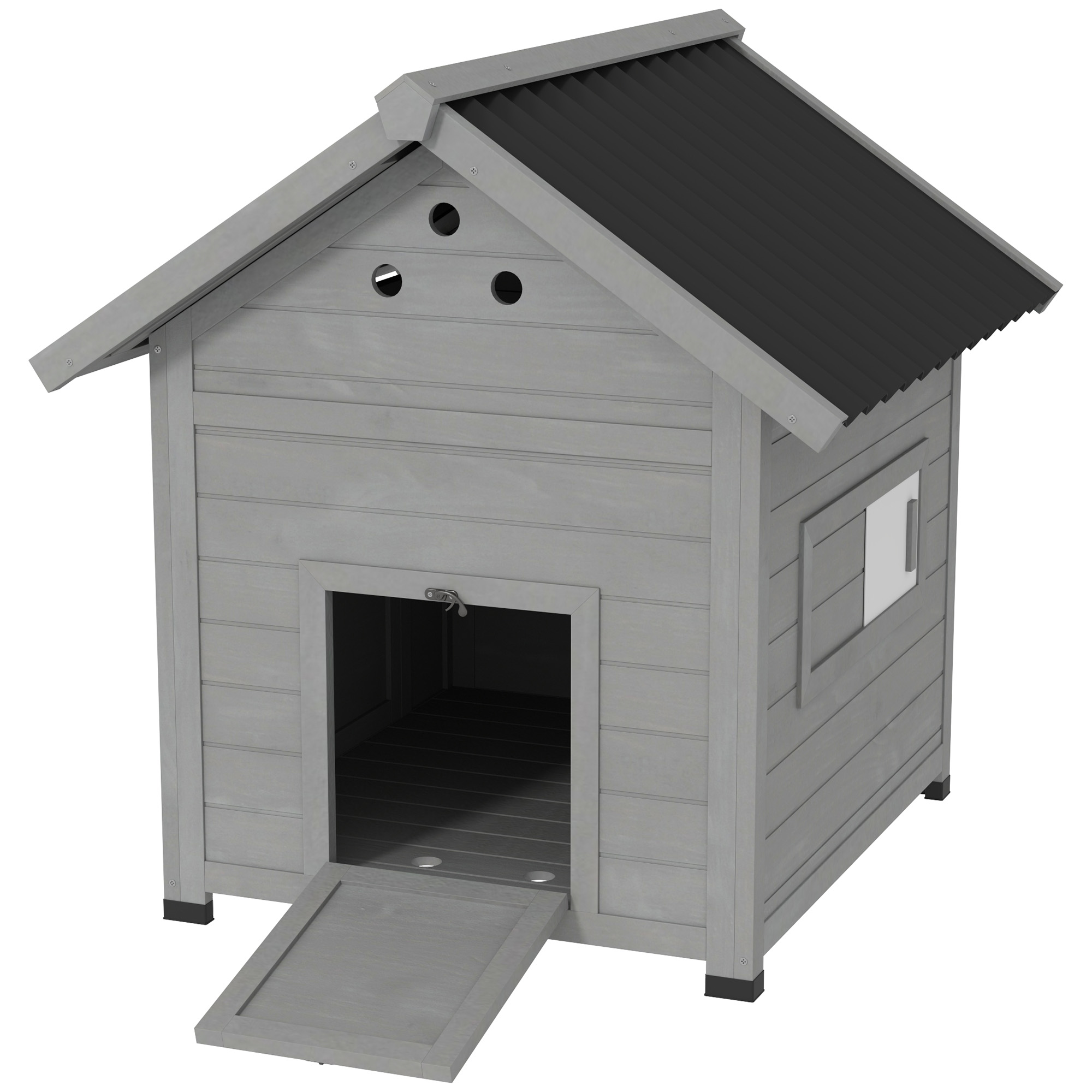 PawHut Duck Coop, Wooden Duck House with Openable Roof & Double Doors, Light Gray