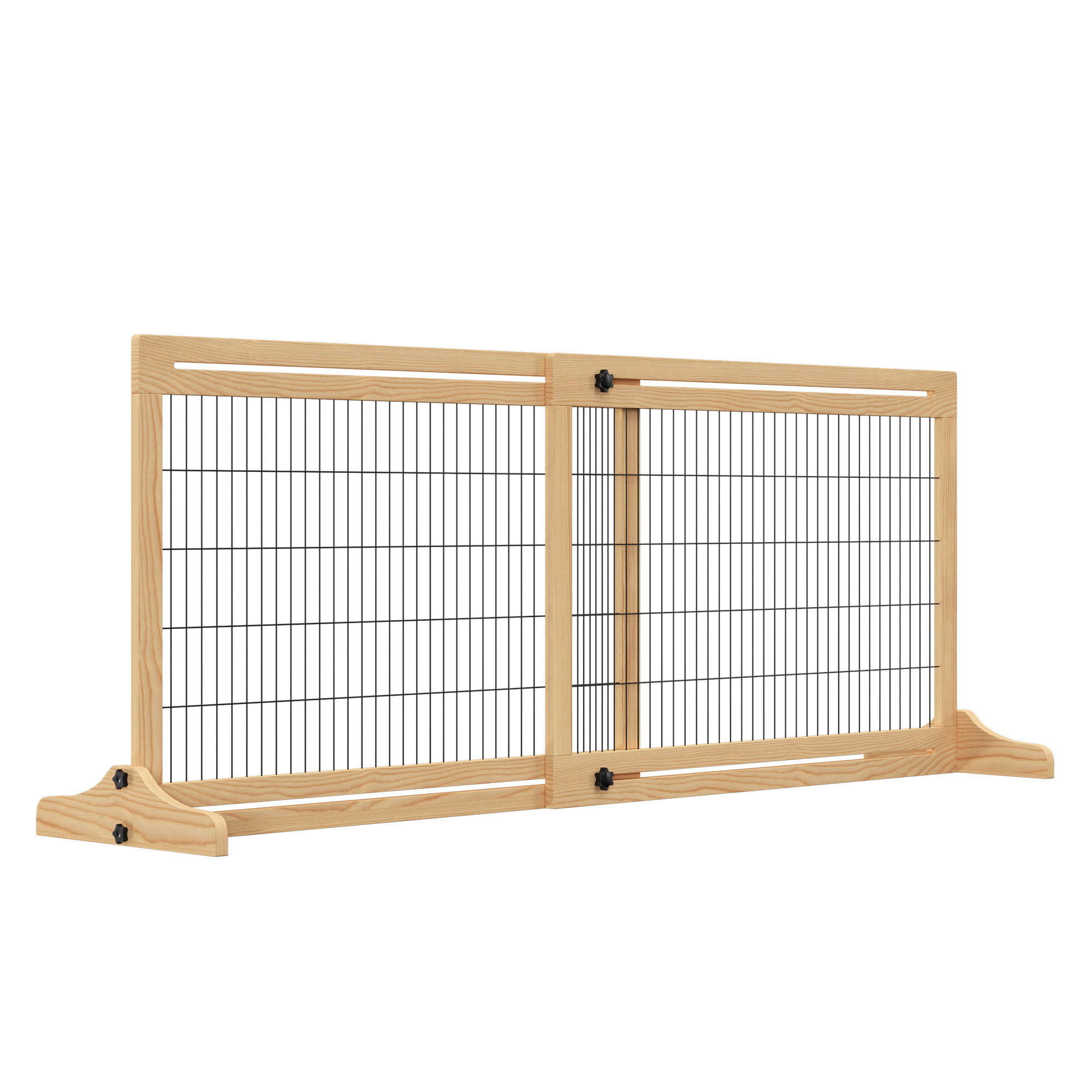 PawHut 71" W x 27" H Extra Wide Freestanding Pet Gate with Adjustable Length Dog, Cat, Barrier for House, Doorway, Hallway, Natural