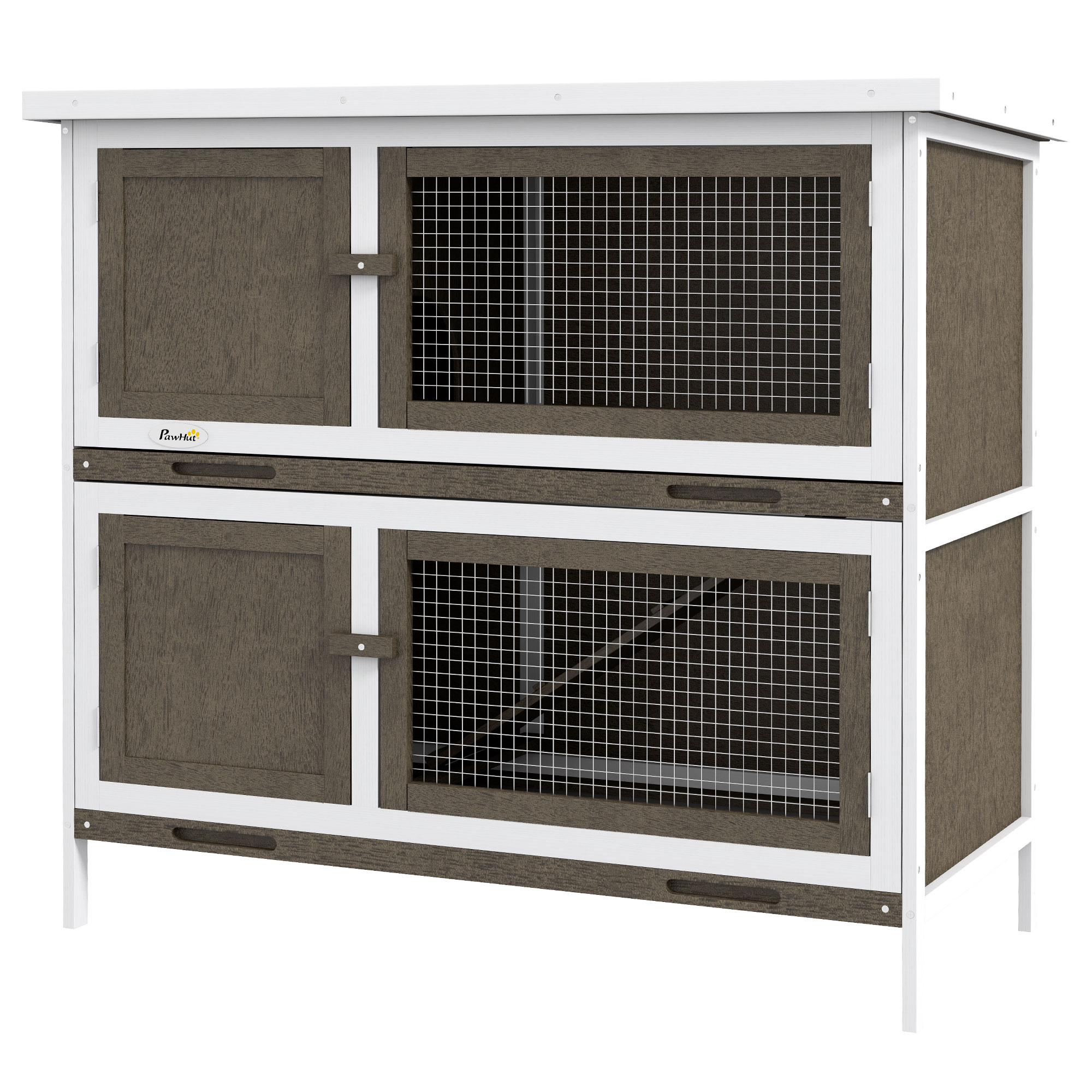 PawHut Wooden Bunny Hutch with Ramp, Indoor/Outdoor, Brown