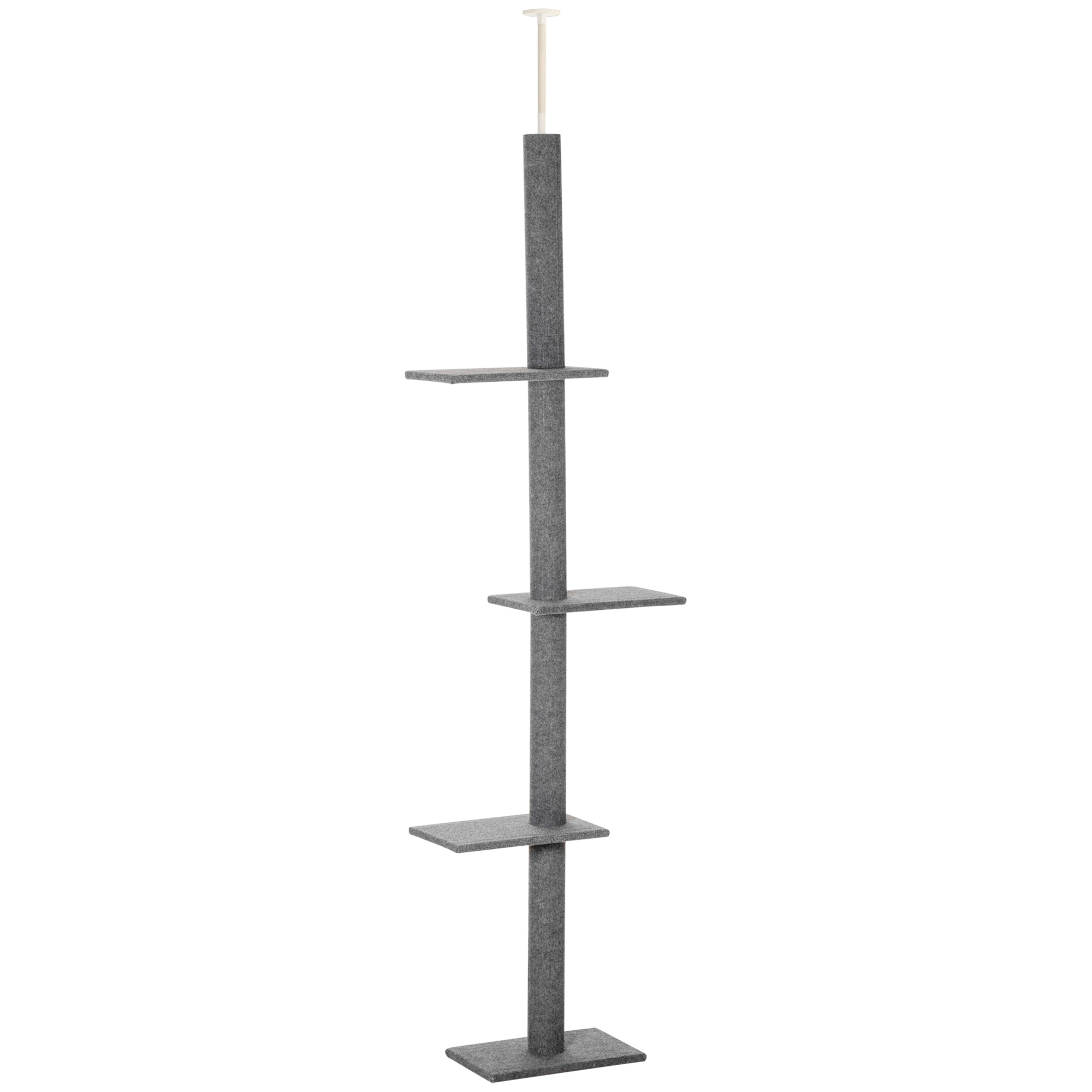 PawHut Floor-to-Ceiling Cat Tree Cat Climbing Tower with Sisal-Covered Scratching Posts Natural Cat Activity Center, Gray