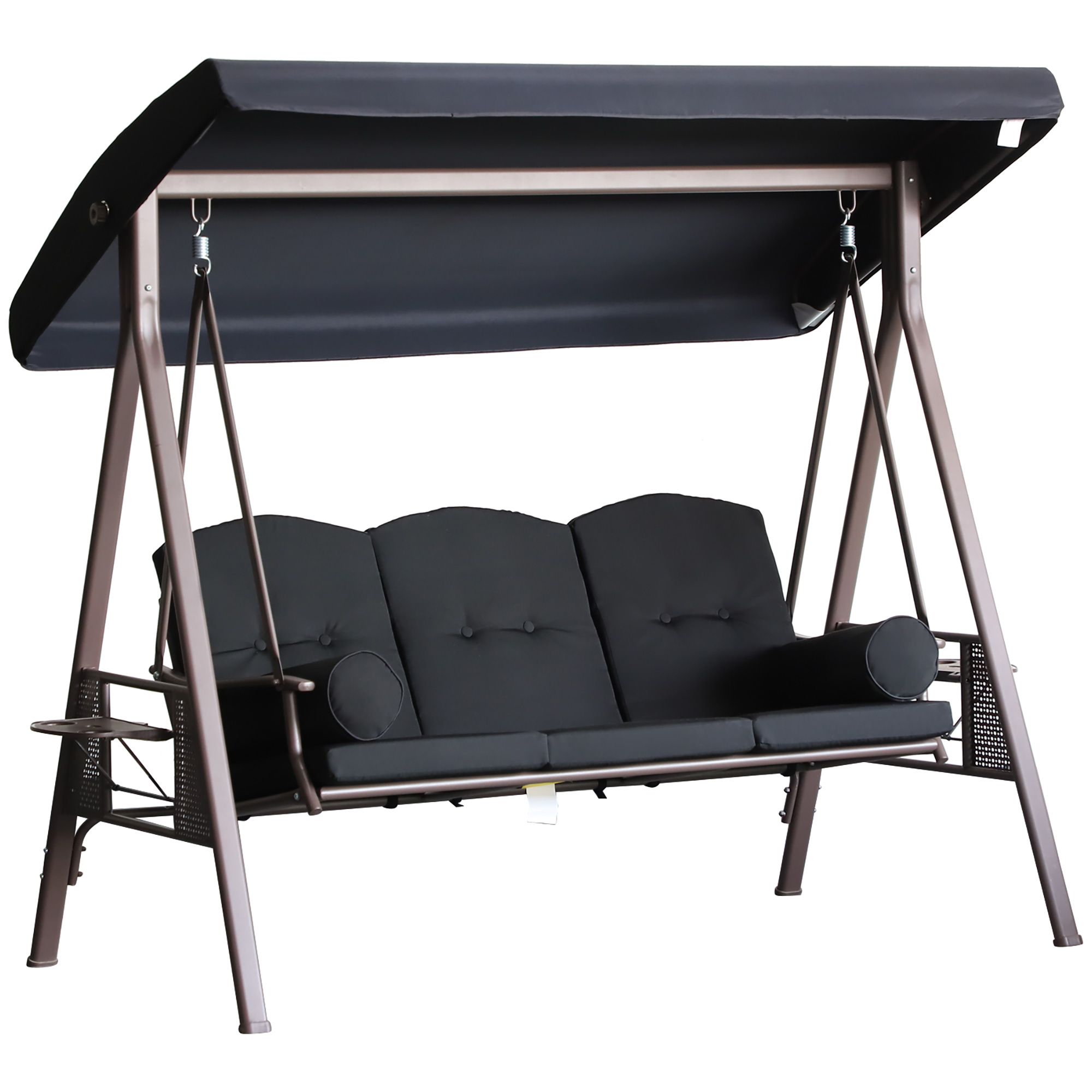 Outsunny 3-Seat Patio Swing Chair, Outdoor Porch Swing Glider with Adjustable Canopy, Removable Cushion, Black