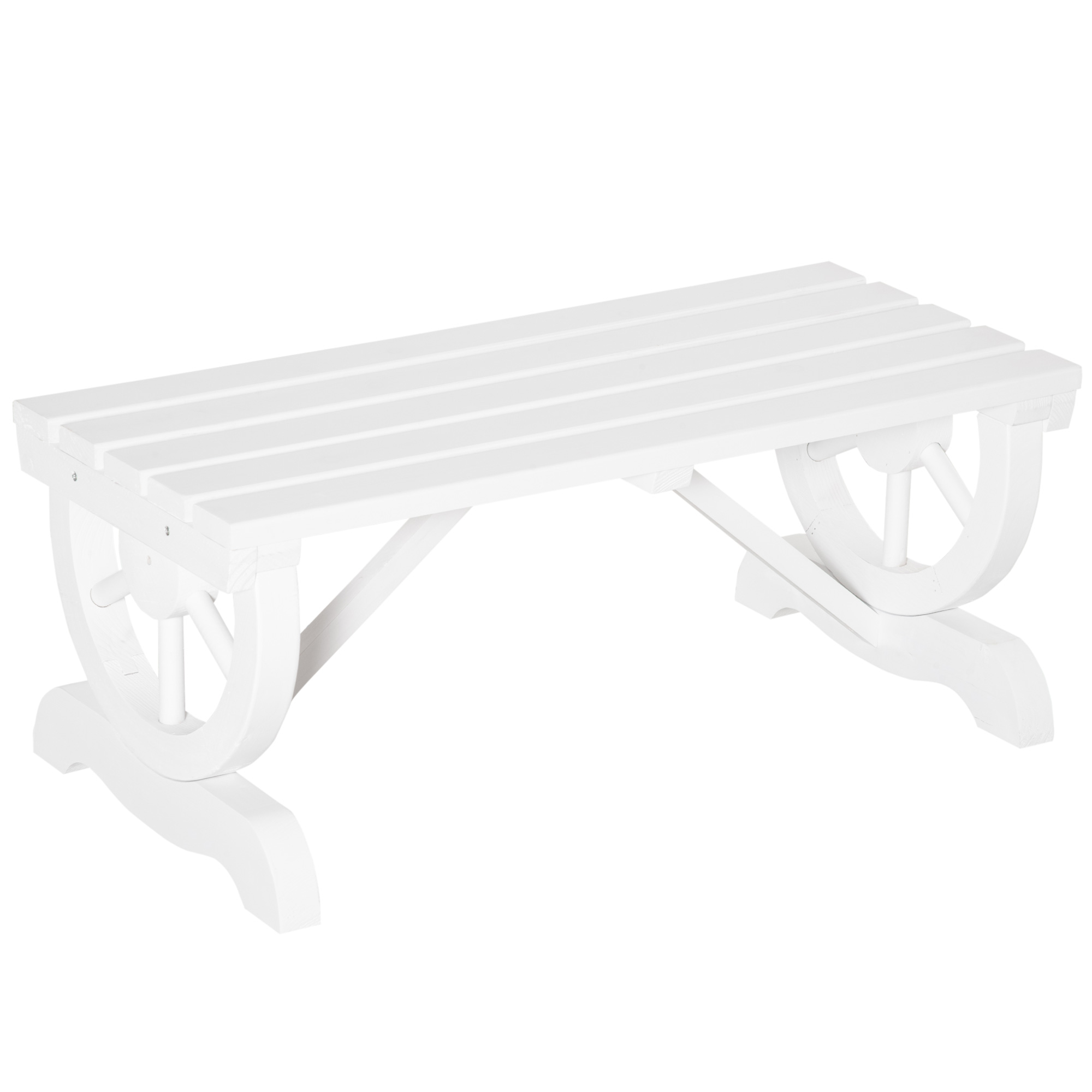 Outsunny 2-Person Wooden Garden Bench, Outdoor Wagon Wheel Porch Bench for Backyard Garden, Support 550 LBS, Rustic Country Style Patio Furniture, Whi